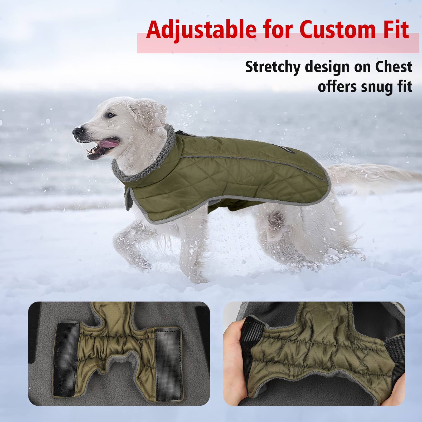 Fragralley Winter Dog Coat - Windproof, Waterproof, Adjustable Jacket With Turtleneck - Cold Weather Fleece Vest For Dogs (Blue,