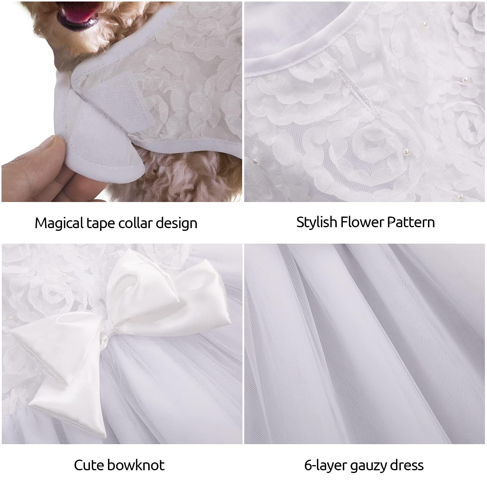 Asenku Dog Dress Pet Wedding Dress Princess Lace Puppy Birthday Party Outfit Formal Apparel Girl For Small Medium Dogs Cats (Med