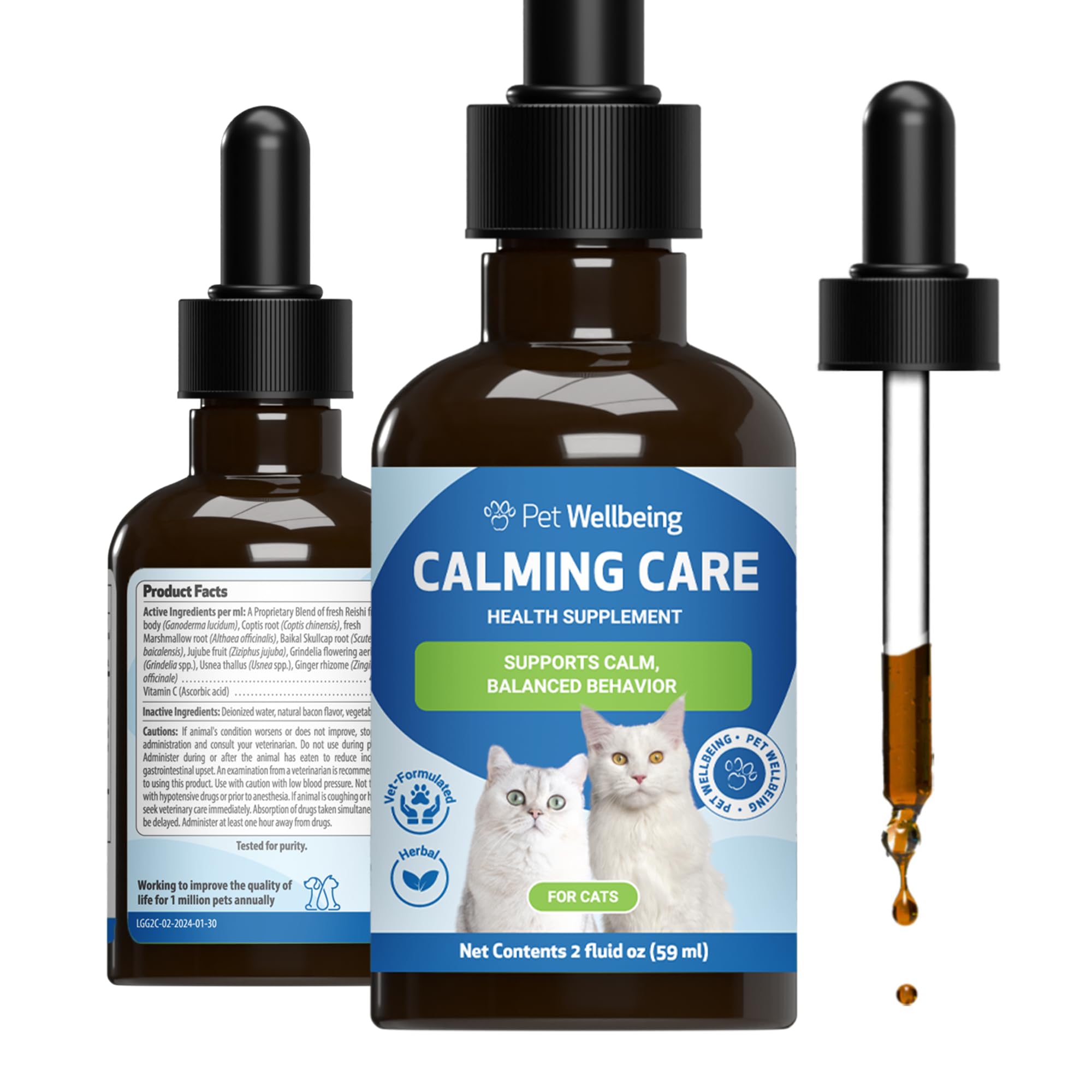 Pet Wellbeing Calming Care for Cats - Calm Support, Relaxed Nervous System, Emotional Balance, Adaptogens, Ashwagandha, Holy Bas