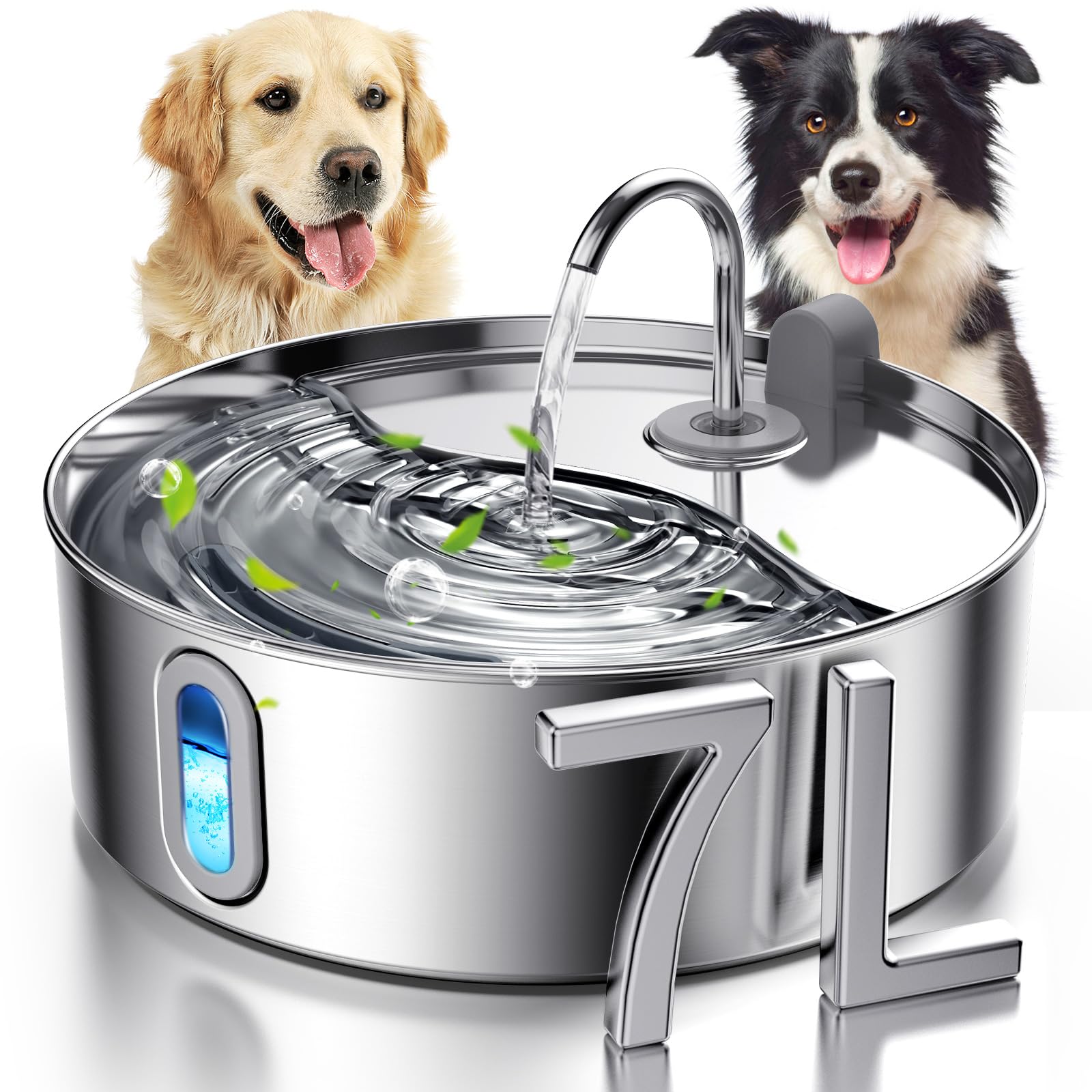 Dog Water Fountain Stainless Steel, 7L/236Oz/1.8Gal Pet Water Fountain For Large Dogs, Automatic Dog Water Dispenser With Water 