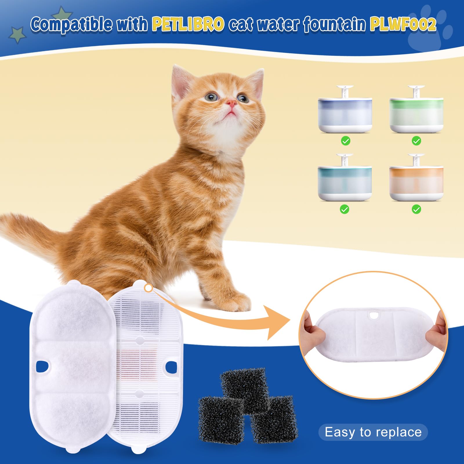 Zuqqony 20+20 Packs Of Replacement Filters And Pre-Filter Sponges Compatible With Petlibro Cat Water Fountain Plwf002, Large Cat