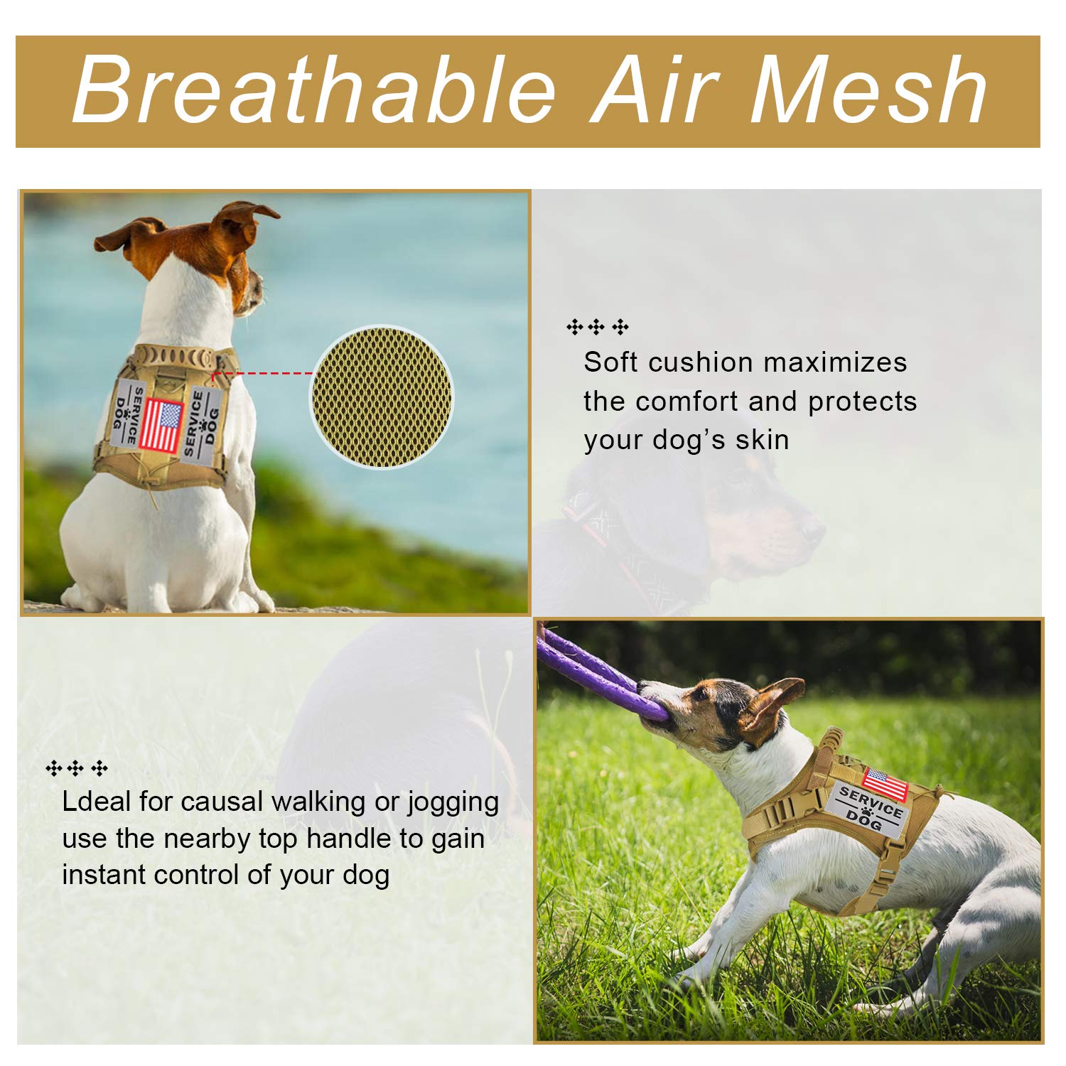 Hanshengday Tactical Service Dog Vest Harness For Medium Large Dog, Military K9 Training Dog Vest With Molle & Loop Panels Adjustable Tactical Dog Vest Harnesses With Handle (S, Khaki)