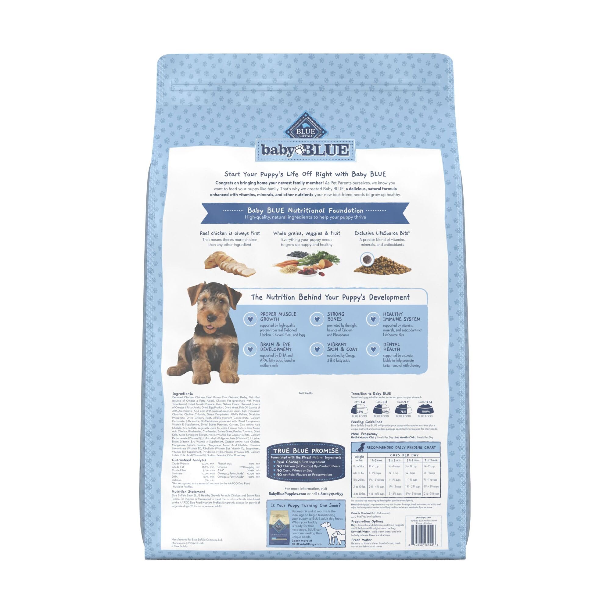 Blue Buffalo Baby Blue Natural Dry Food for Puppies, Healthy Growth Formula with DHA, Savory Chicken Recipe, 24-lb. Bag