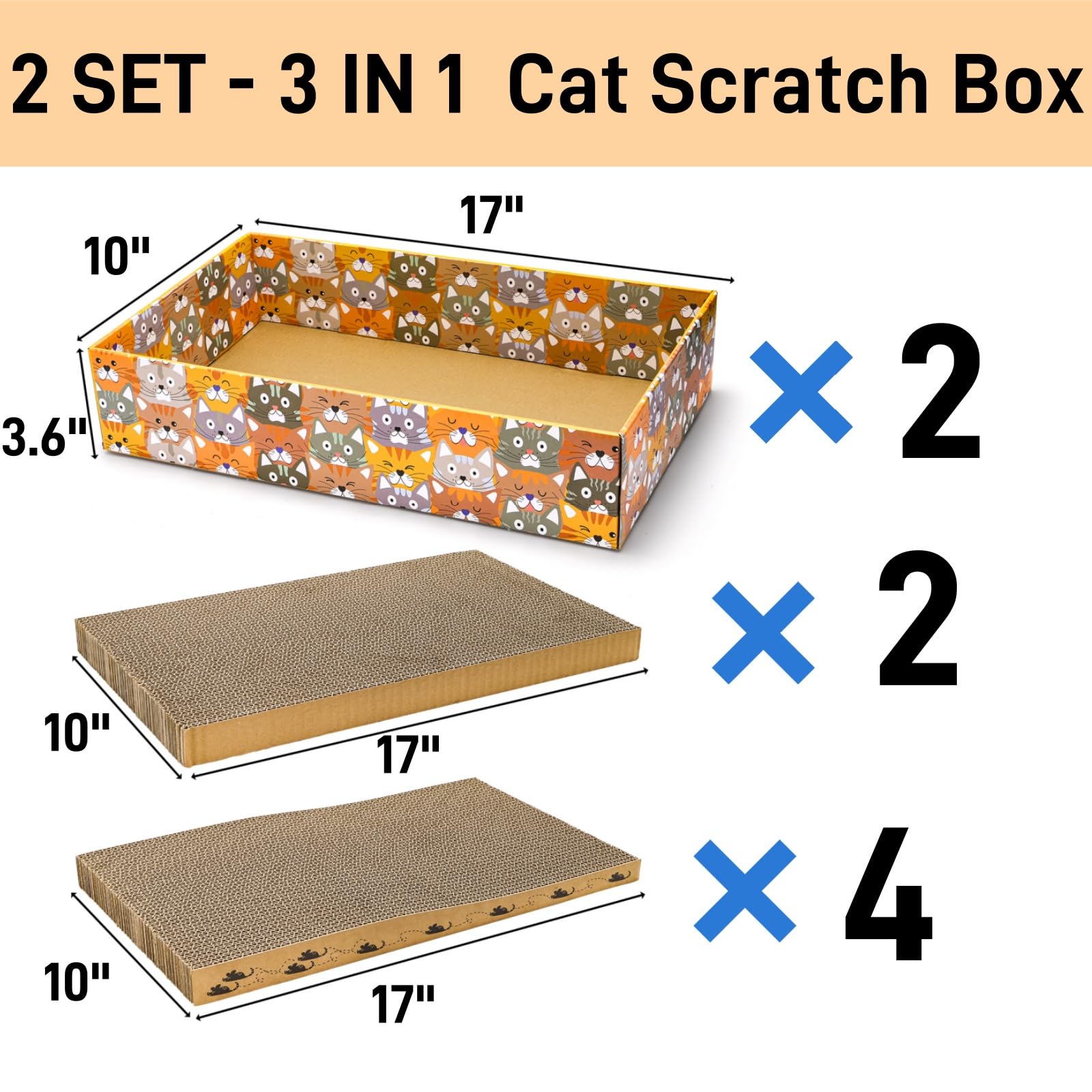 Pumtus Set Of 2 Cardboard Cat Scratchers, 6 Pcs Corrugated Cat Scratch Pad With 2 Boxes, Cute Reversible Kitty Sofa Bed, Refilla
