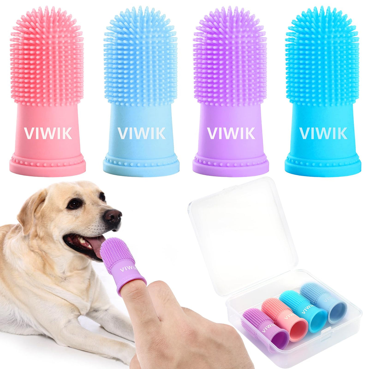 Viwik 4Pack Dog Toothbrush Kit - Cat Finger Toothbrush For Small To Large Dogs & Puppies, Dental Care & Teeth Cleaning