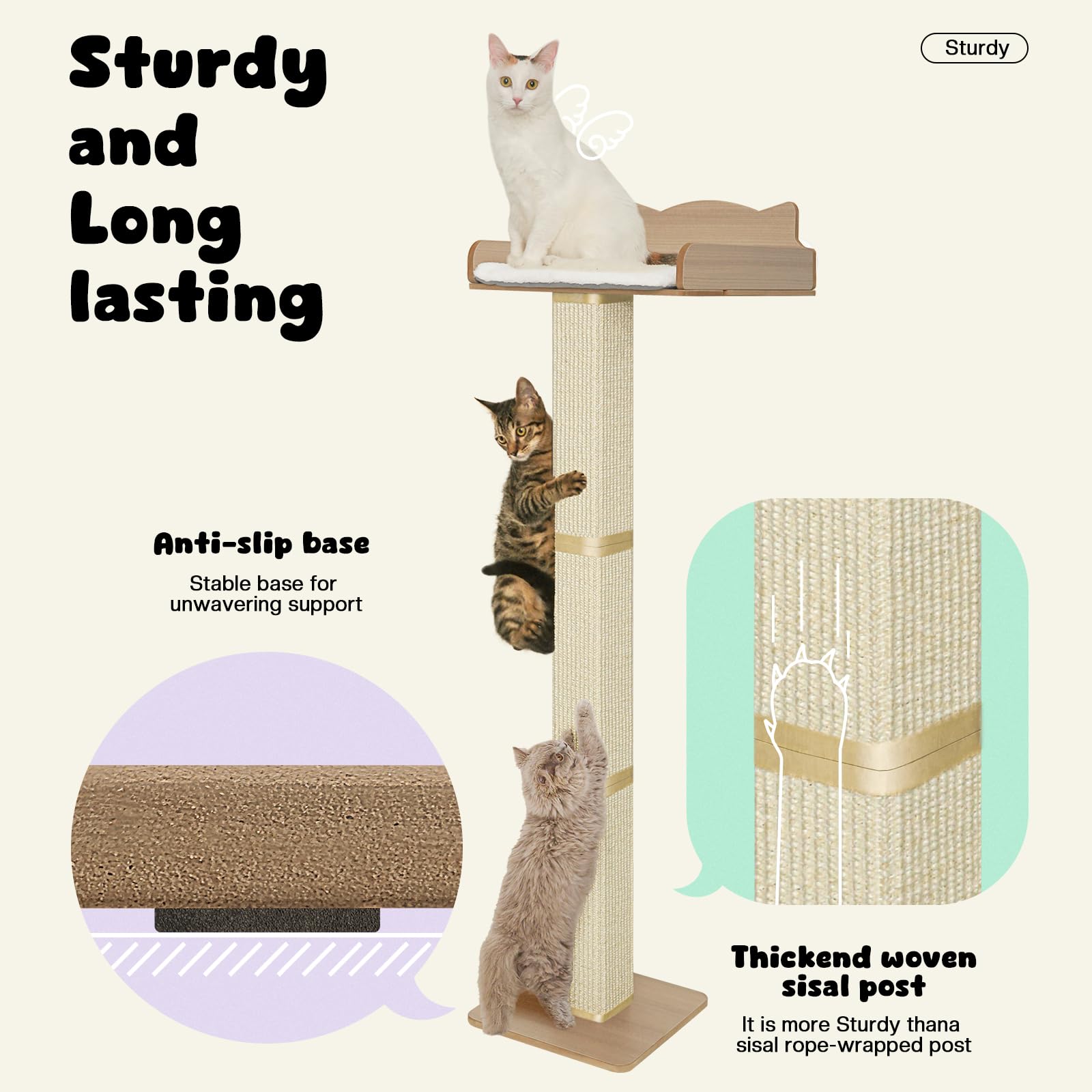 Cat Window Perch With Scratching Post, Cat Hammock For Window With 2 Suction Cups, Sisal Tall Cats Scratching Post With Large Pe