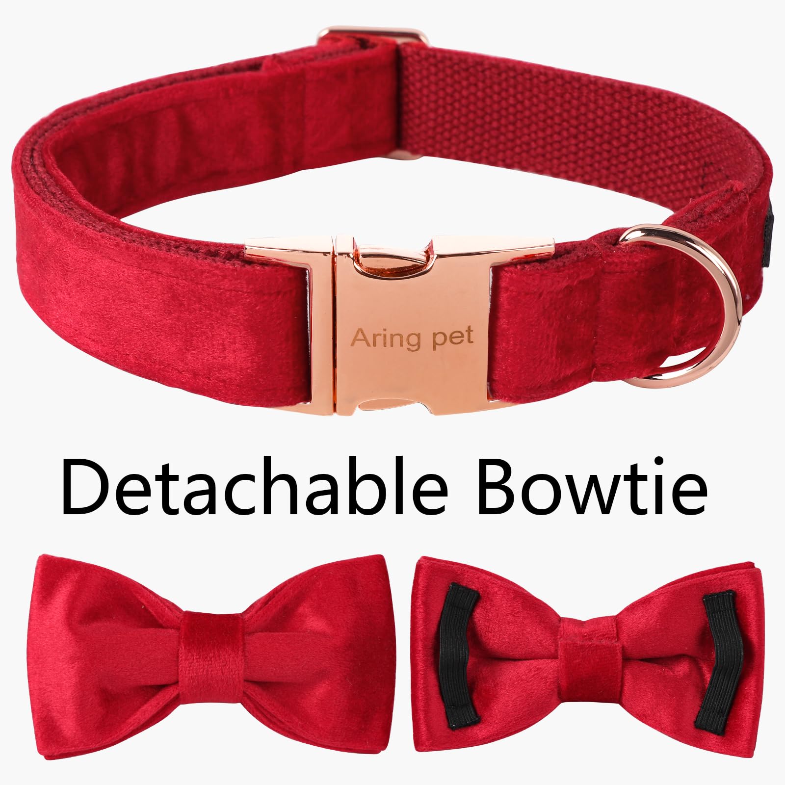 ARING PET Bowtie Dog Collar,Velvet Dog Collars with Removable Bowtie, Christmas Adorable Dog Collar, X-Small.