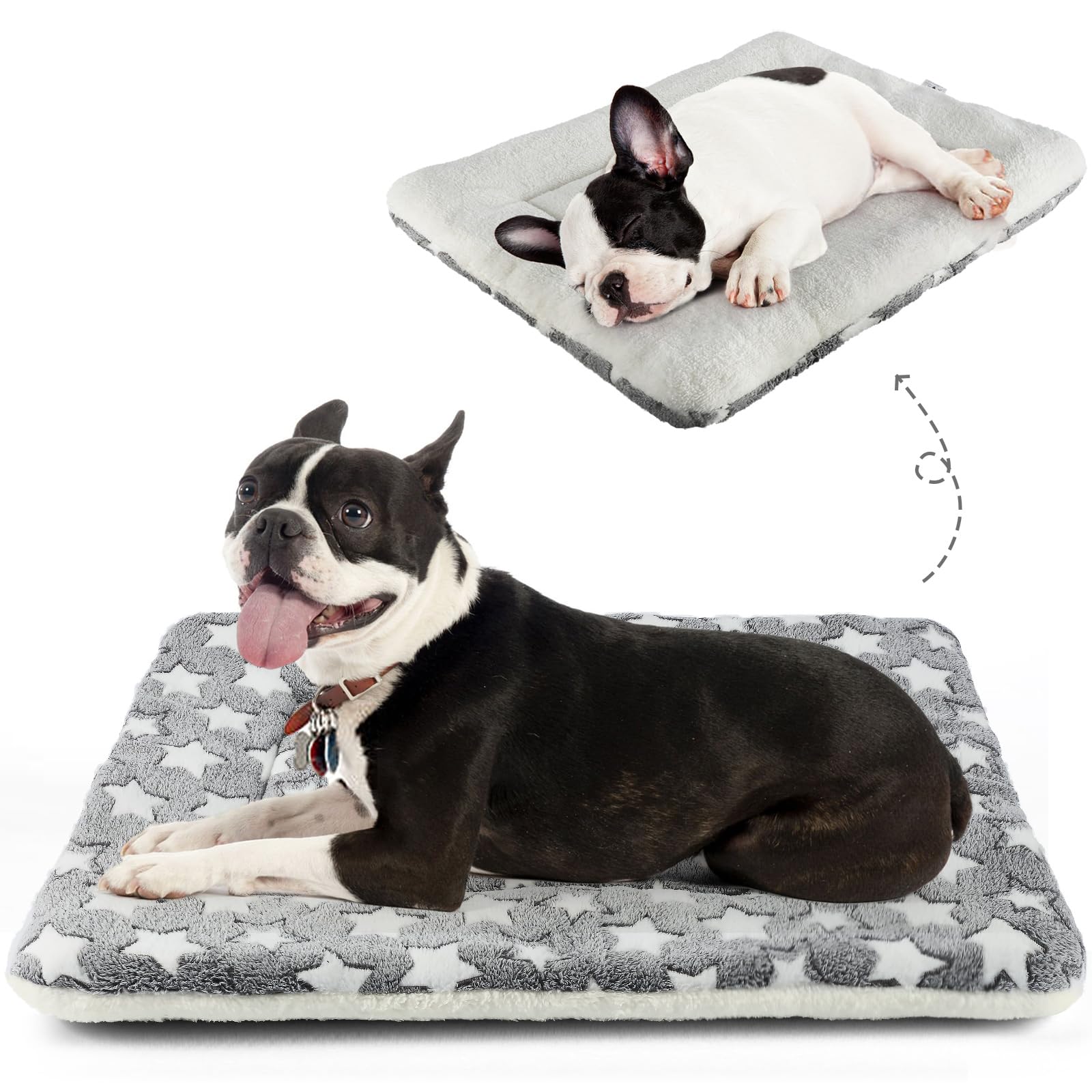Mora Pets Dog Bed Crate Pad Ultra Soft Pet Bed With Cute Star Print Washable Crate Mat For Large Medium Small Dogs Reversible Fleece Dog Crate Kennel Mat Cat Bed Liner 29 X 21 Inch Grey