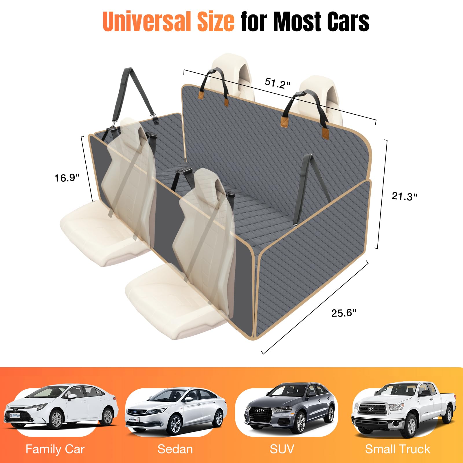 Lekespring Dog Car Seat Cover For Back Seat, Gray, Universal Fit, Polyester, Car, Truck, Suv, Van, Automotive Pet Seat Cover Com