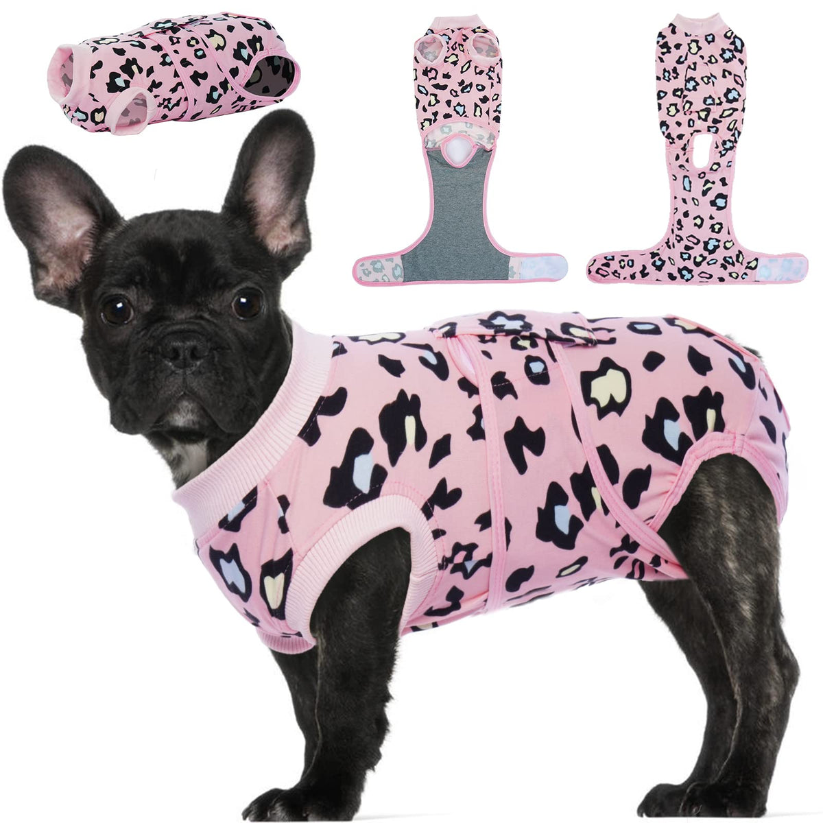 Kuoser Surgical Recovery Suit For Dogs Cats, Pet Leopard Printed Recovery Shirt After Surgery For Abdominal Wounds, Cone E-Colla