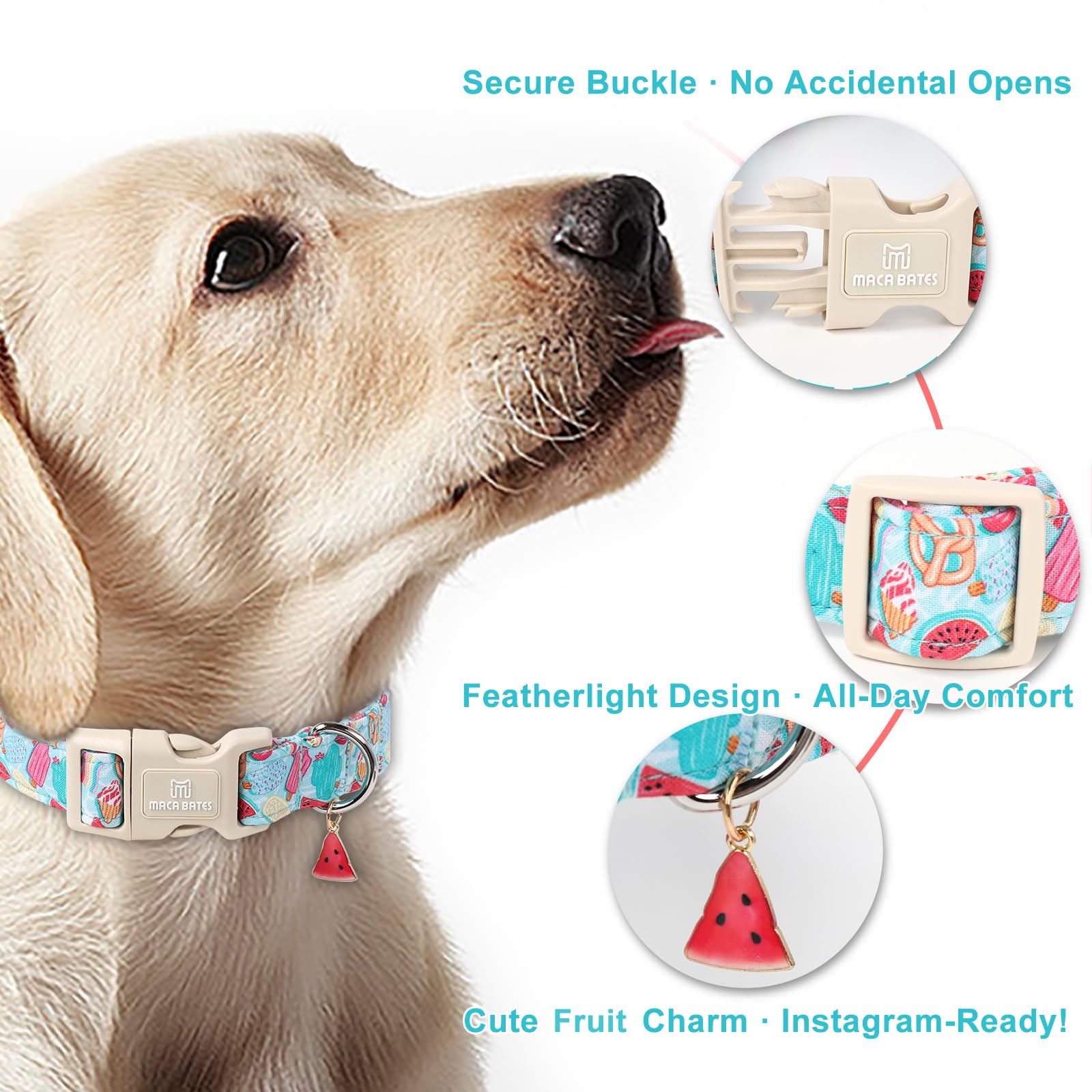 Maca Bates Summer Basic Dog Collar With Safety Buckle Blue Ice Lolly Adjustable Durable Soft Dogs Collars With Icecream Charm Fo