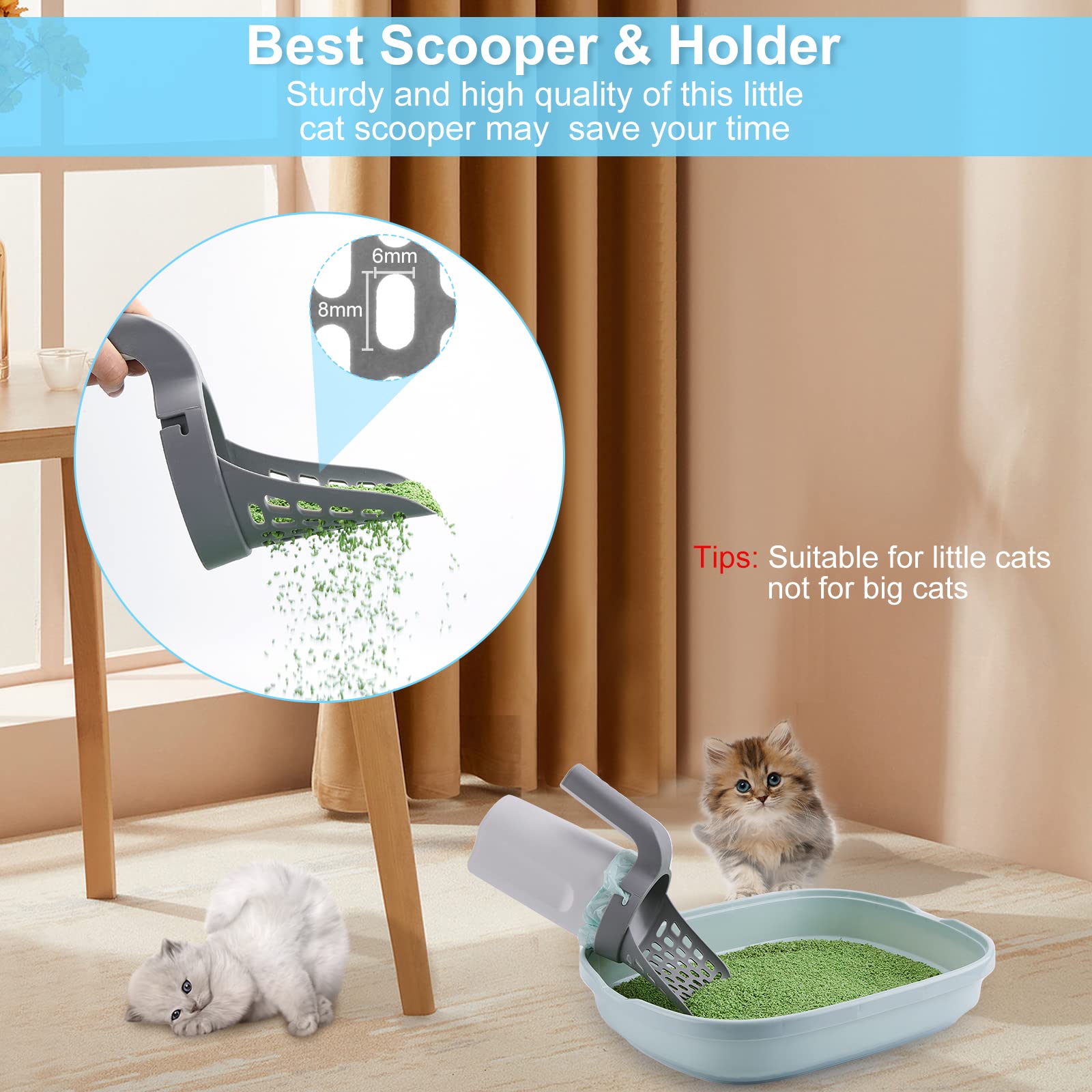 Cat Litter Scooper With Holder, Cat Litter Shovel With Waste Can And Refill 135 Bags(9 Boxes Of 15 Bags), Large Capacity Cat Sco