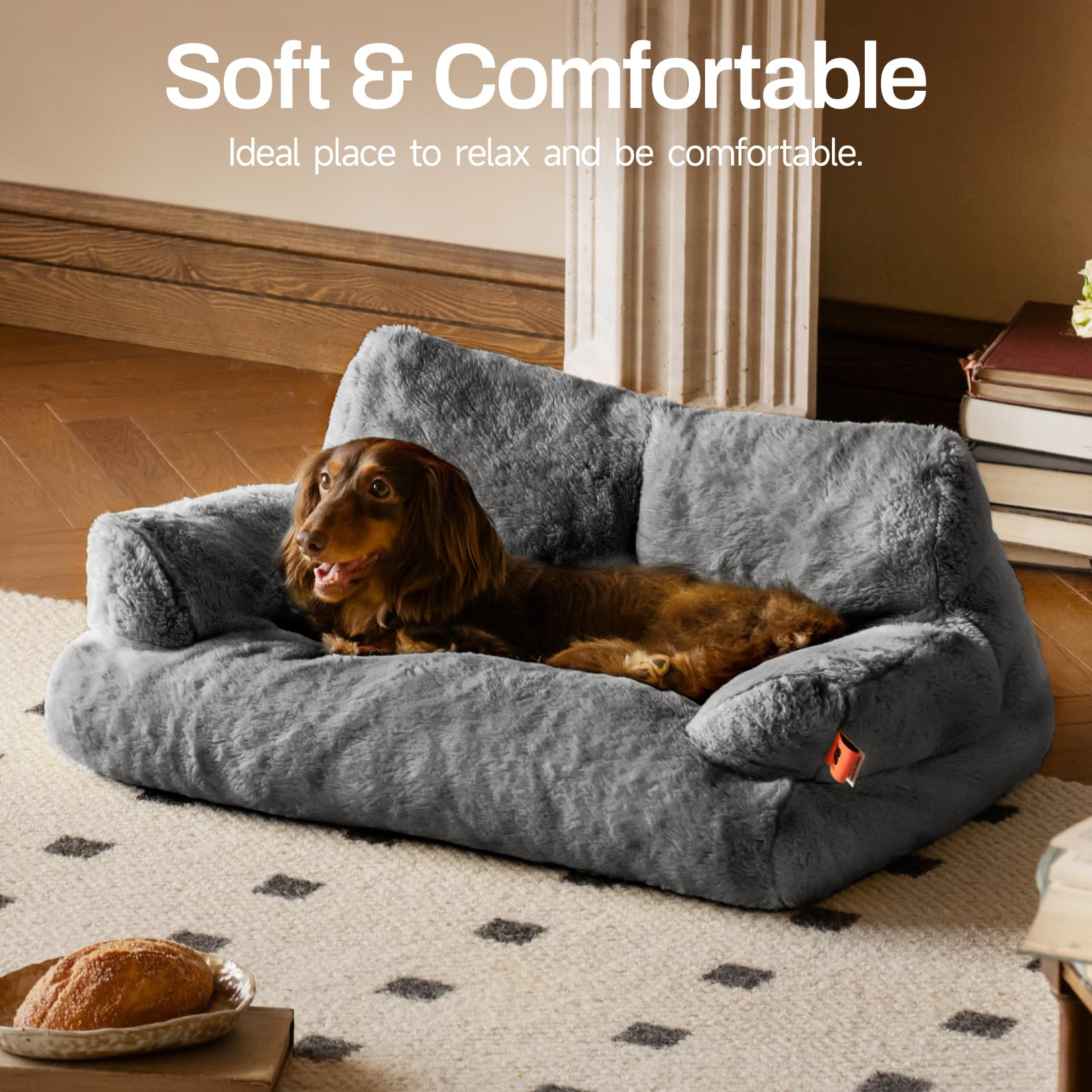 Mewoofun Dog Couch, Supportive Small Dog Bed For Puppy And Cats With Removable Washable Cover, Fluffy Cat Couch With Non-Slip Bo