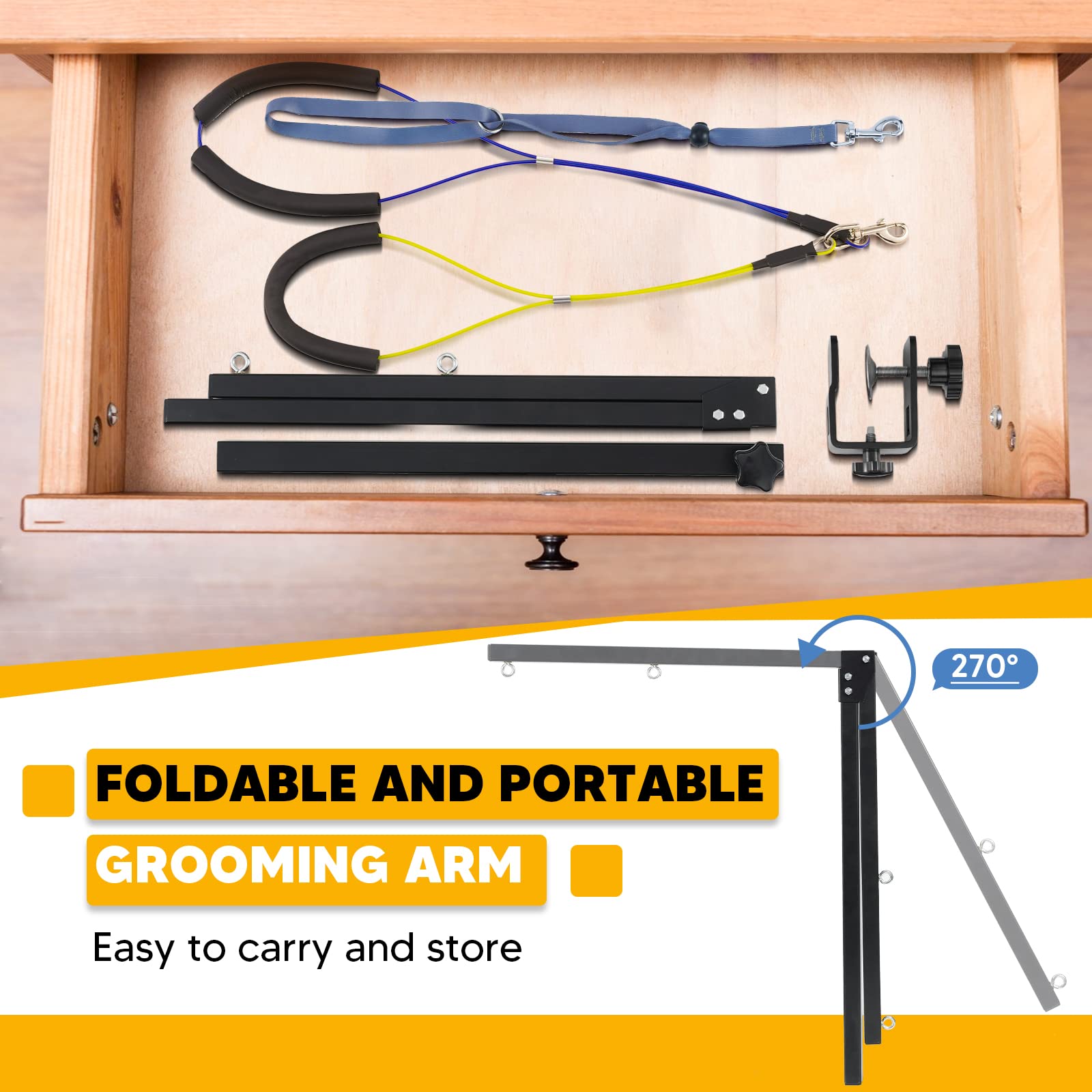 Adjustable Dog Grooming Arms With Anti-Slip Powerful Metal Clamp,Portable Pet Grooming Arm For Table With 1 Loop Noose & Two No