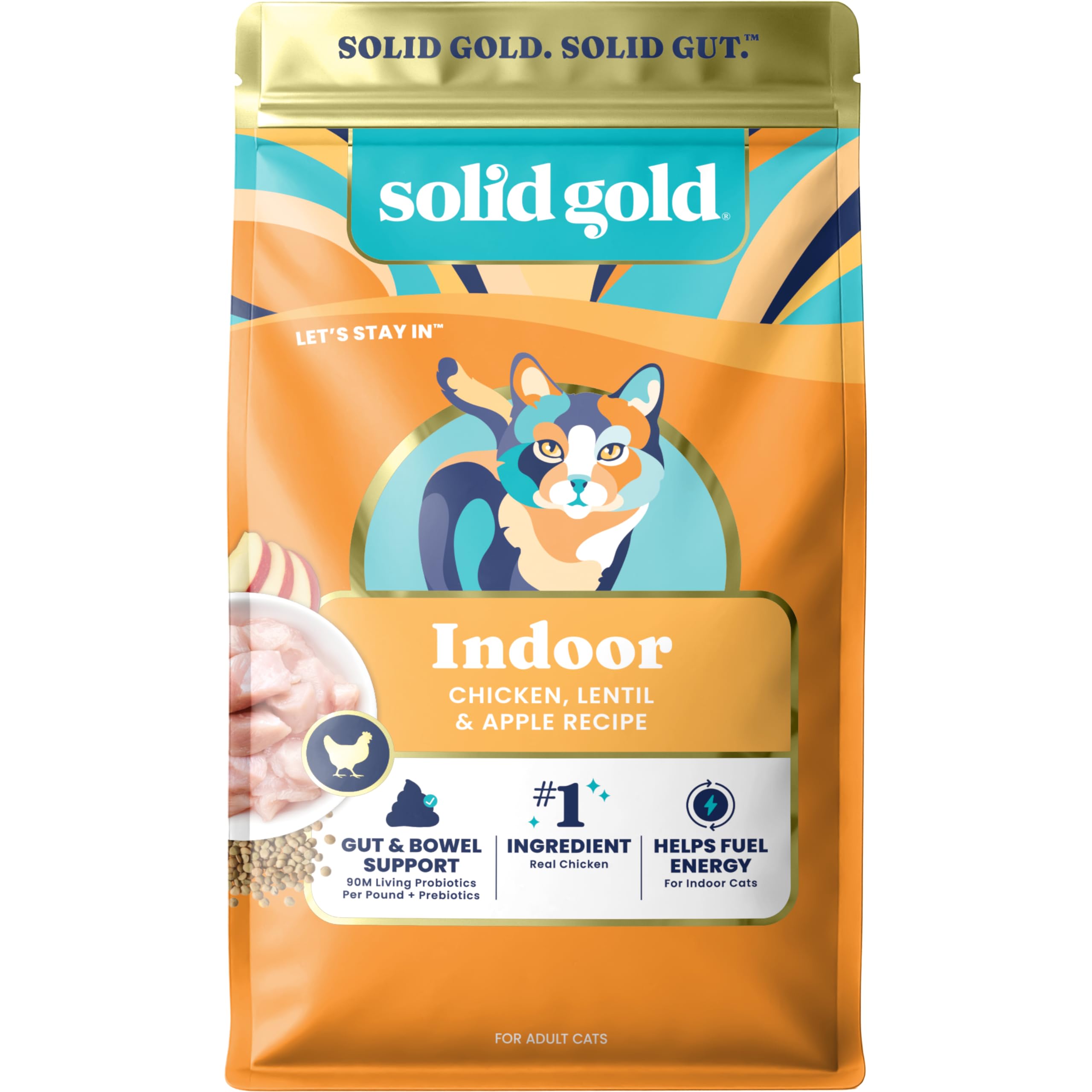 Solid Gold Indoor Dry Cat Food - Grain Free & Gluten Free - Chicken Cat Food Dry Kibble for Indoor Cats w/Probiotics & Fiber for