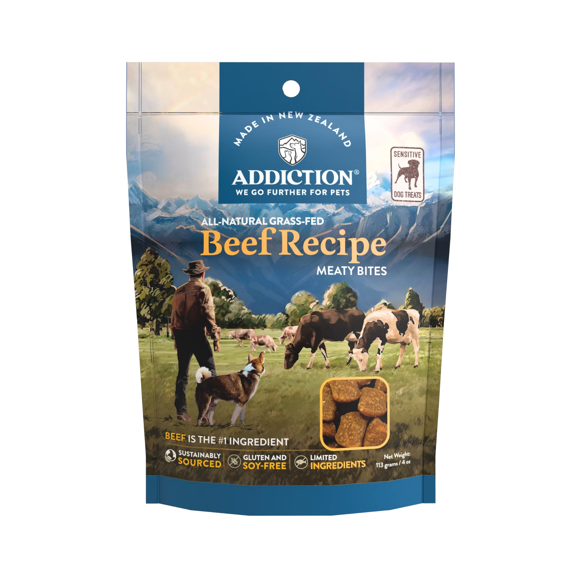 Addiction Meaty Bites Beef Recipe - Dog Treats - Crafted in New Zealand - High Meat Content - Grain and Gluten-Free - Soft and A