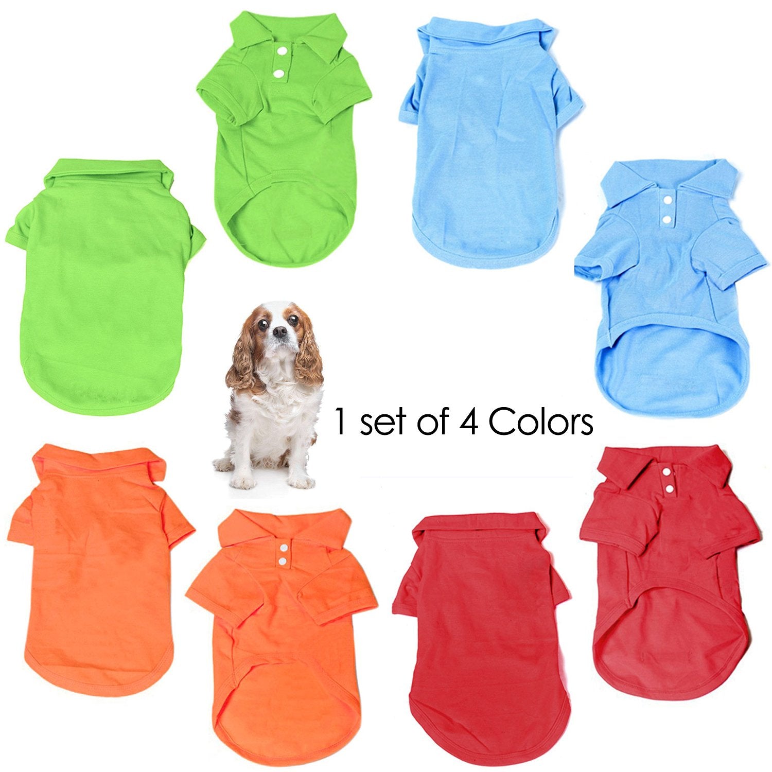Kingmas 4 Pieces Dog T-Shirt, Breathable Pet Shirts, Puppy Sweatshirt Dog Clothes Outfit Apparel Coats For Small Medium Dogs Cats (Blue, Green, Red, Orange) - Small