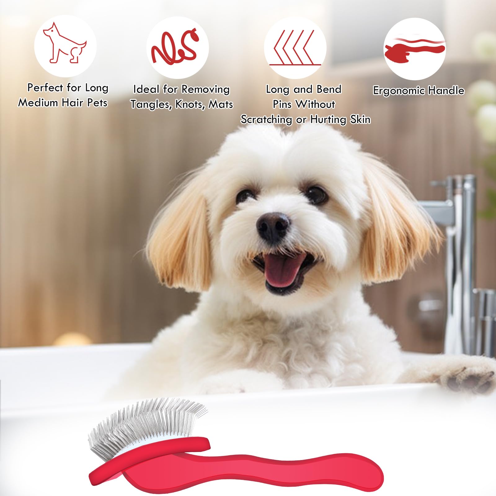COZYGIFT Dog Slicker Brush for Medium or Long Haired Dogs, Removes Loose Hair, Tangles and Knots, Best Grooming Brush for Small