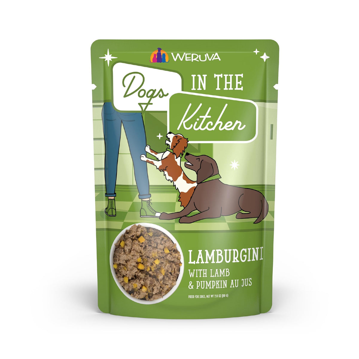 Weruva Dogs In The Kitchen, Lamburgini With Lamb & Pumpkin Au Jus Dog Food, 2.8Oz Pouch (Pack Of 12), Green