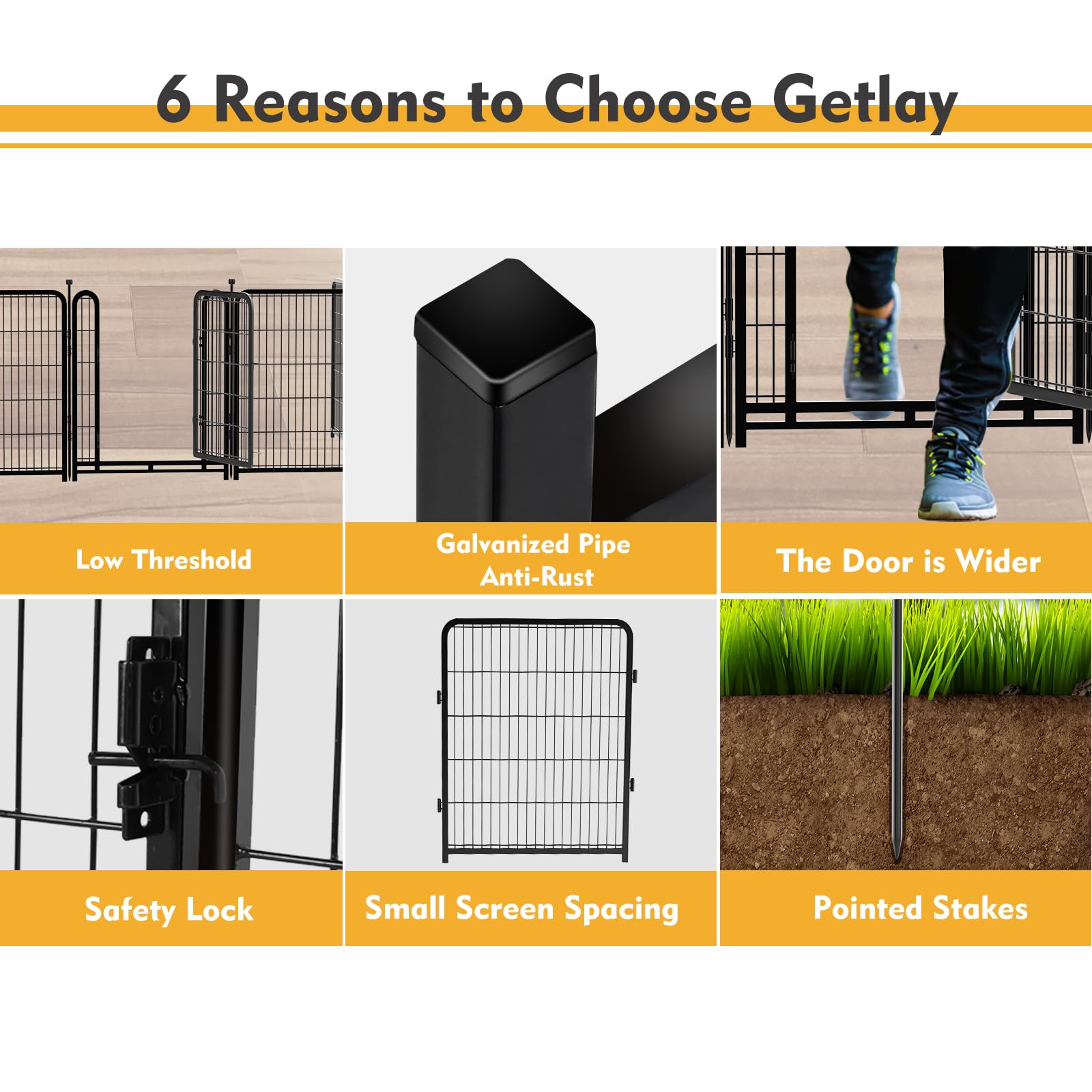 Getlay Dog Playpen 48 inch(H) 4 Panels Dog Fence Outdoor for Yard. Metal Dog Pen Heavy Duty Pet Puppy Exercise Pen for Rv Campin