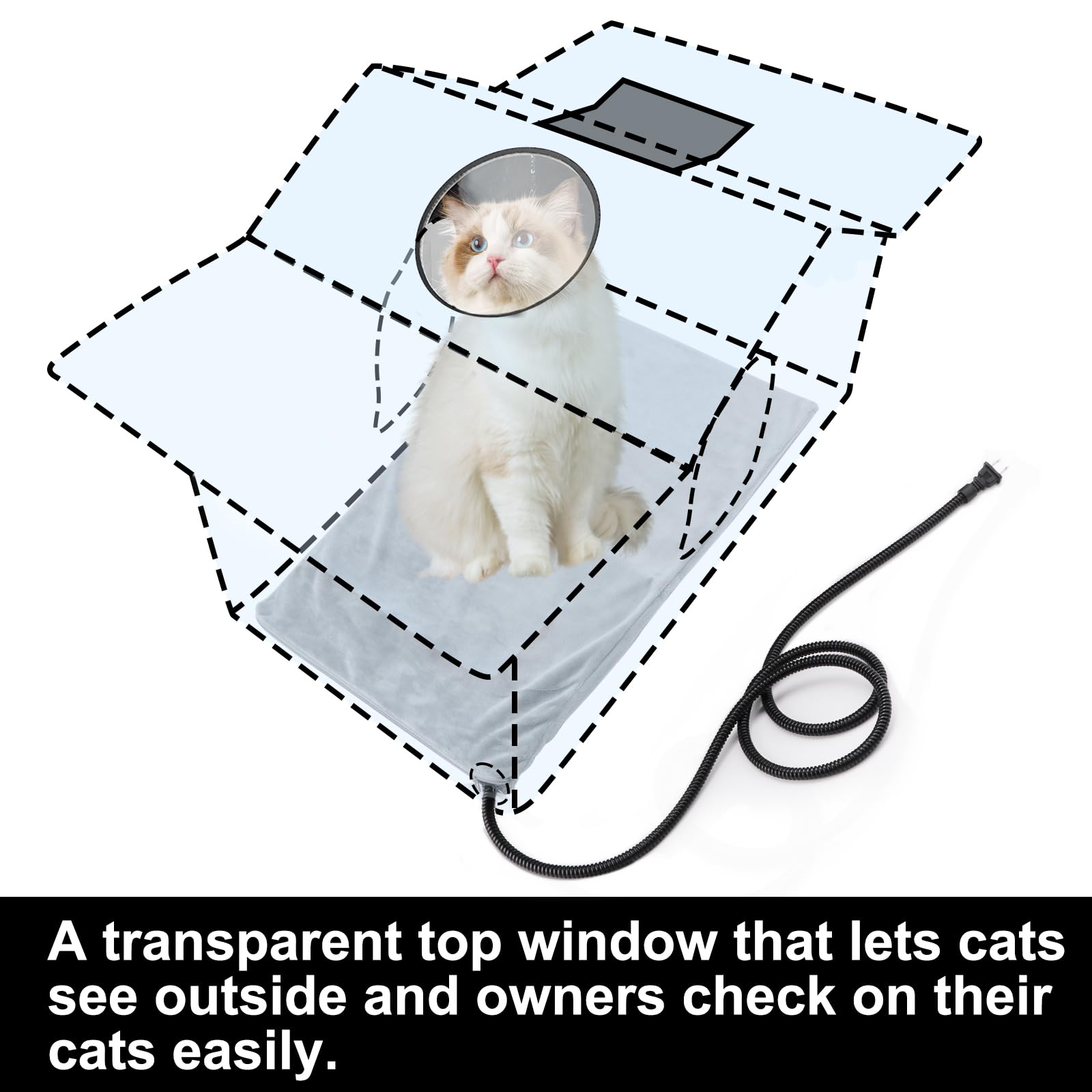 Texsens Heated Cat House for Outside - Weatherproof Large Outdoor Cat Shelter with Roof Window- Insulated Elevated House for Str