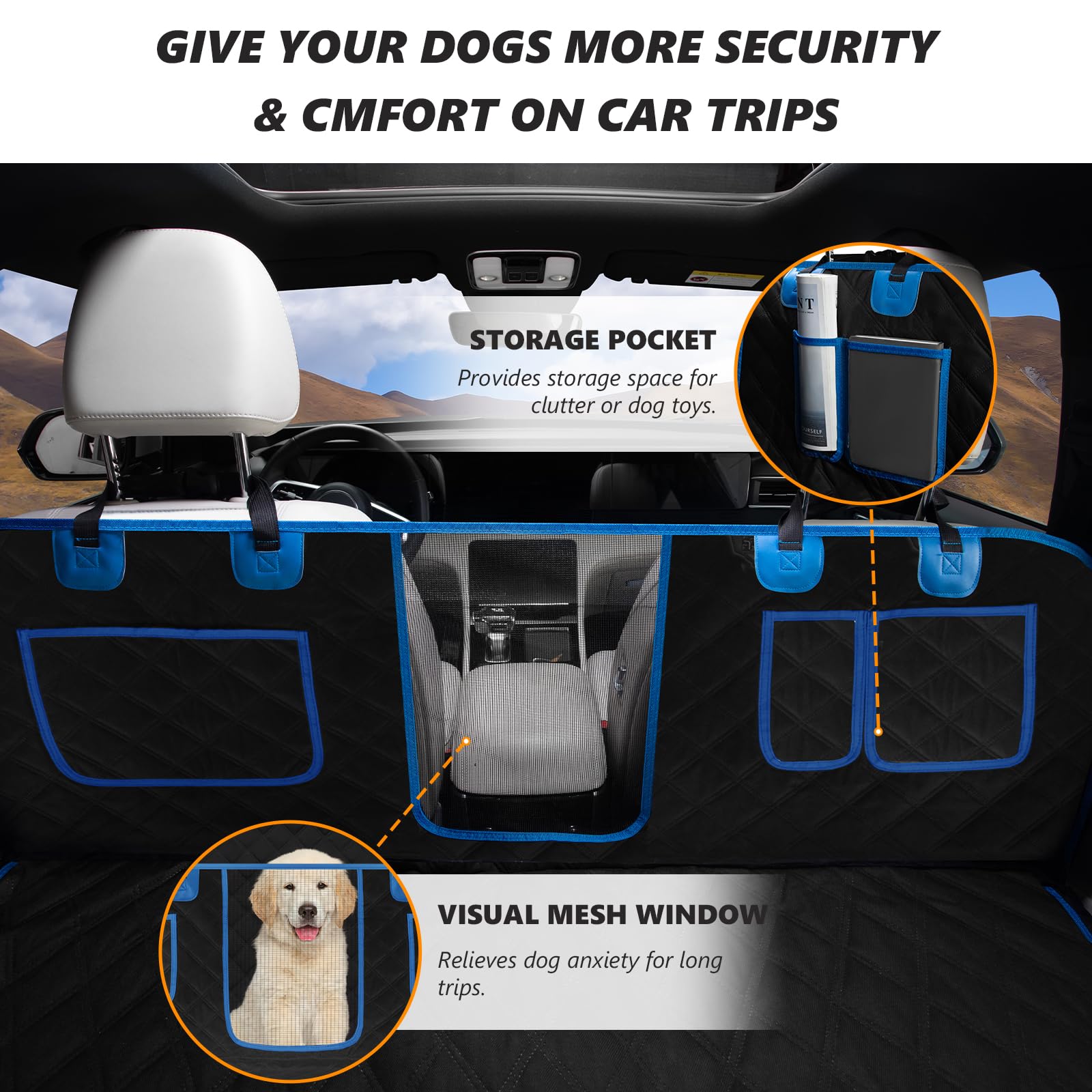 Svopes Back Seat Extender For Pets - Waterproof & Anti-Scratch Dog Car Seat Cover - Mesh Window Backseat Cover For Truck Suv, L,