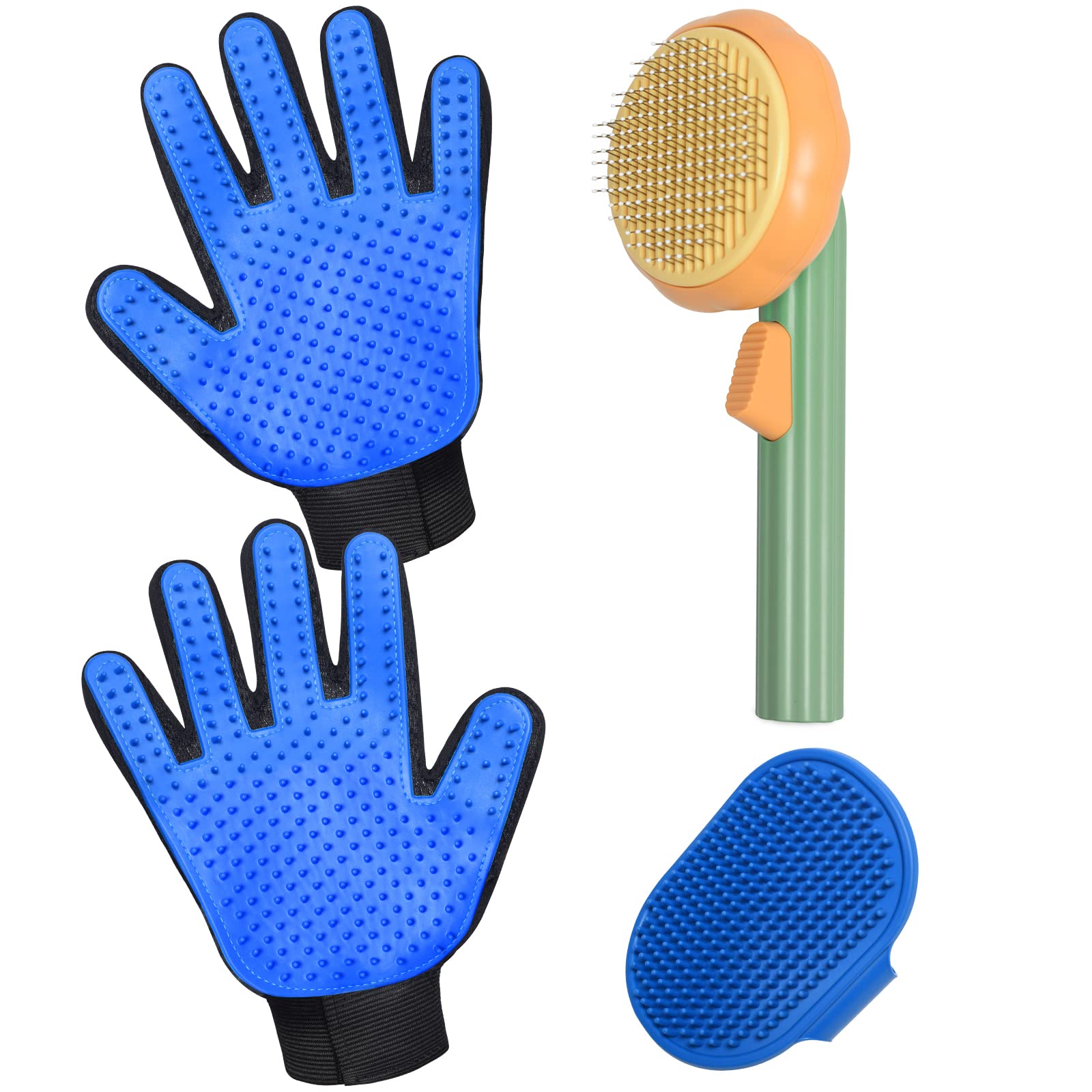 Gjease Cat Grooming Glove Brush,Self-Cleaning Slicker Pet Brush For Short And Long Haired Pats,Dog Bath Brush For Shedding And Grooming,Removes Loose Hair And Tangles,Promote Circulation