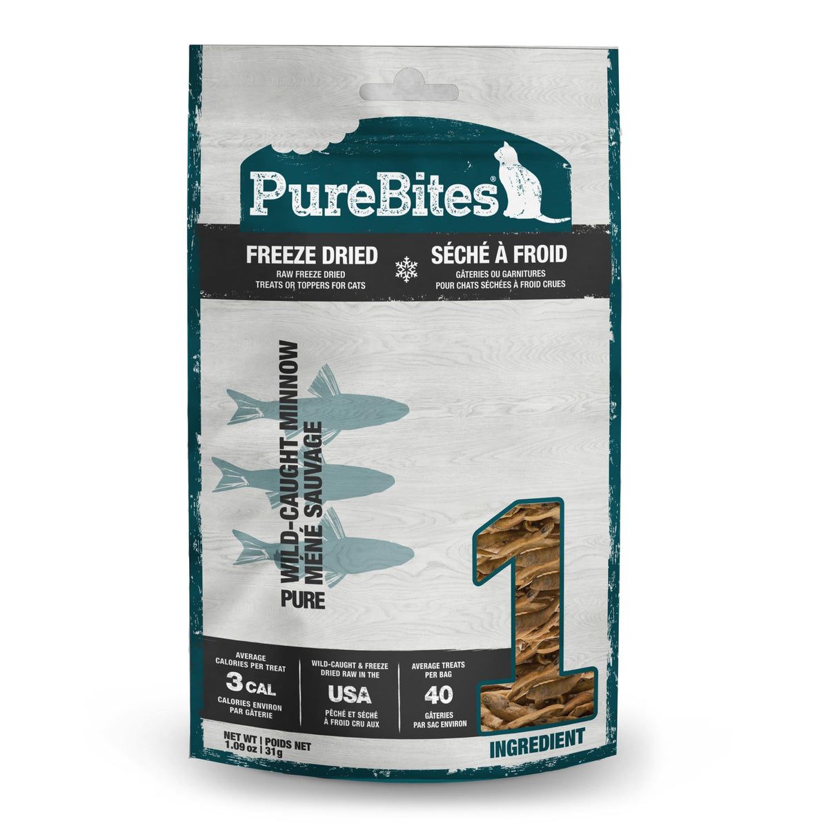 Purebites Minnow Freeze Dried Cat Treats, 1 Ingredient, Made In Usa, 1.09Oz