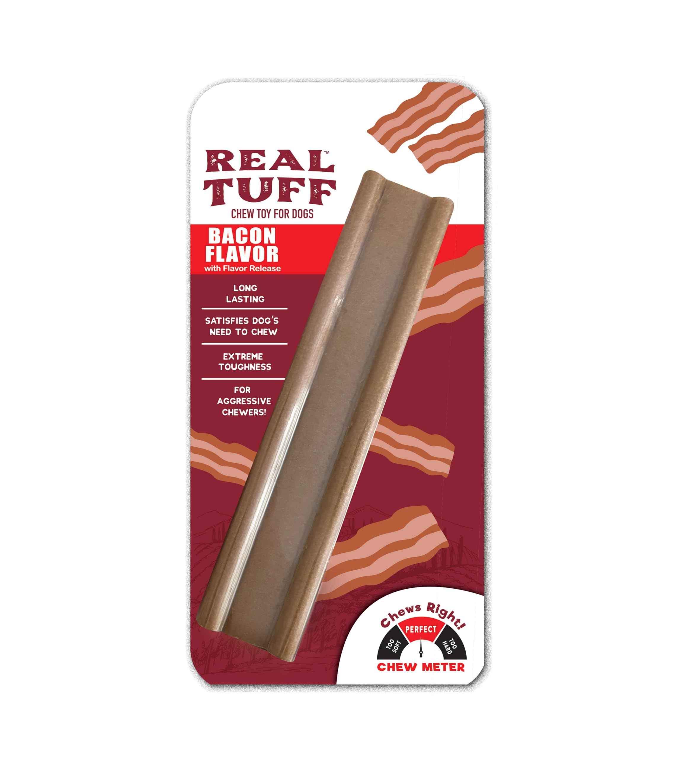 Real Tuff | Chew Toy for Large Dogs | Long Lasting for Aggressive Chewers | Bacon Flavor | 1 Count
