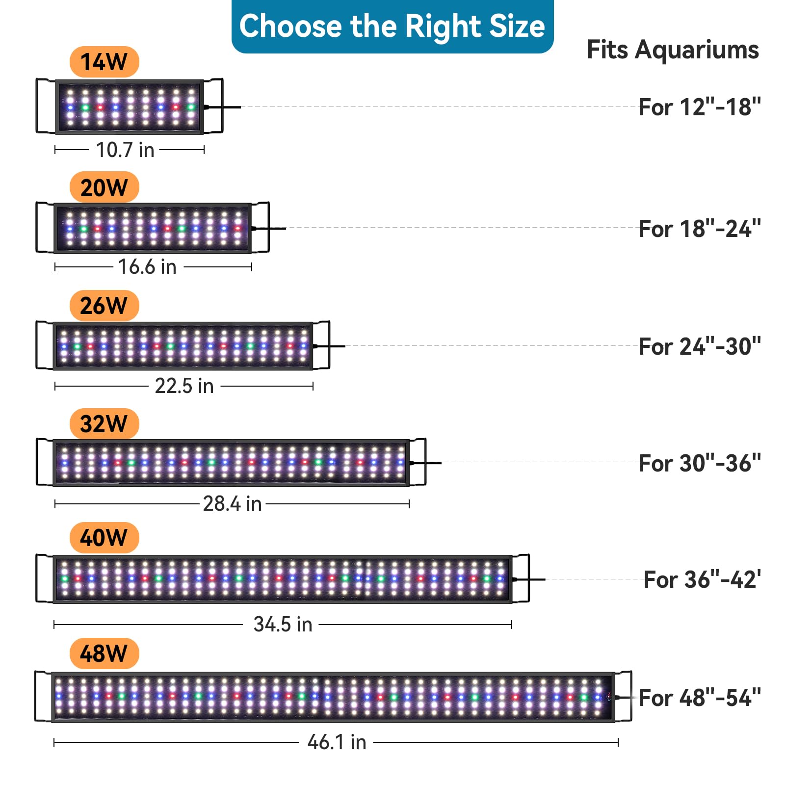 hygger Aquarium LED Light Fish Tank Full Spectrum Lighting with 24/7 Day-Night Cycle Mode & Auto On/Off Timer, 7 Colors Options,