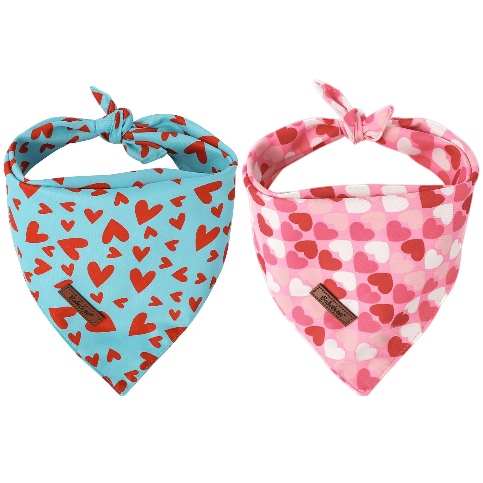 Babole Pet Valentines Dog Bandanas 2 Pack, Pink And Sky Blue Heart Pattern Valentine Dog Scarf Bib For Boy And Girl, Cute Holida