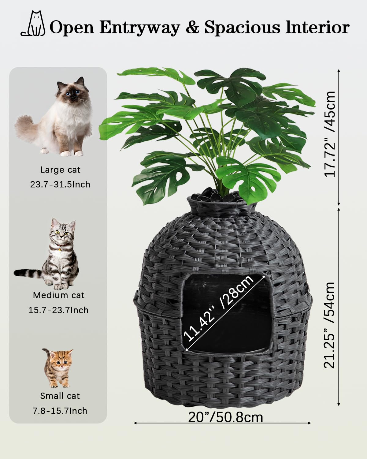 Setvson Cat Litter Box Plant Furniture Enclosure, Hidden Handwoven Rattan With Cat Litter Box And Artificial Plants, Odor Contro