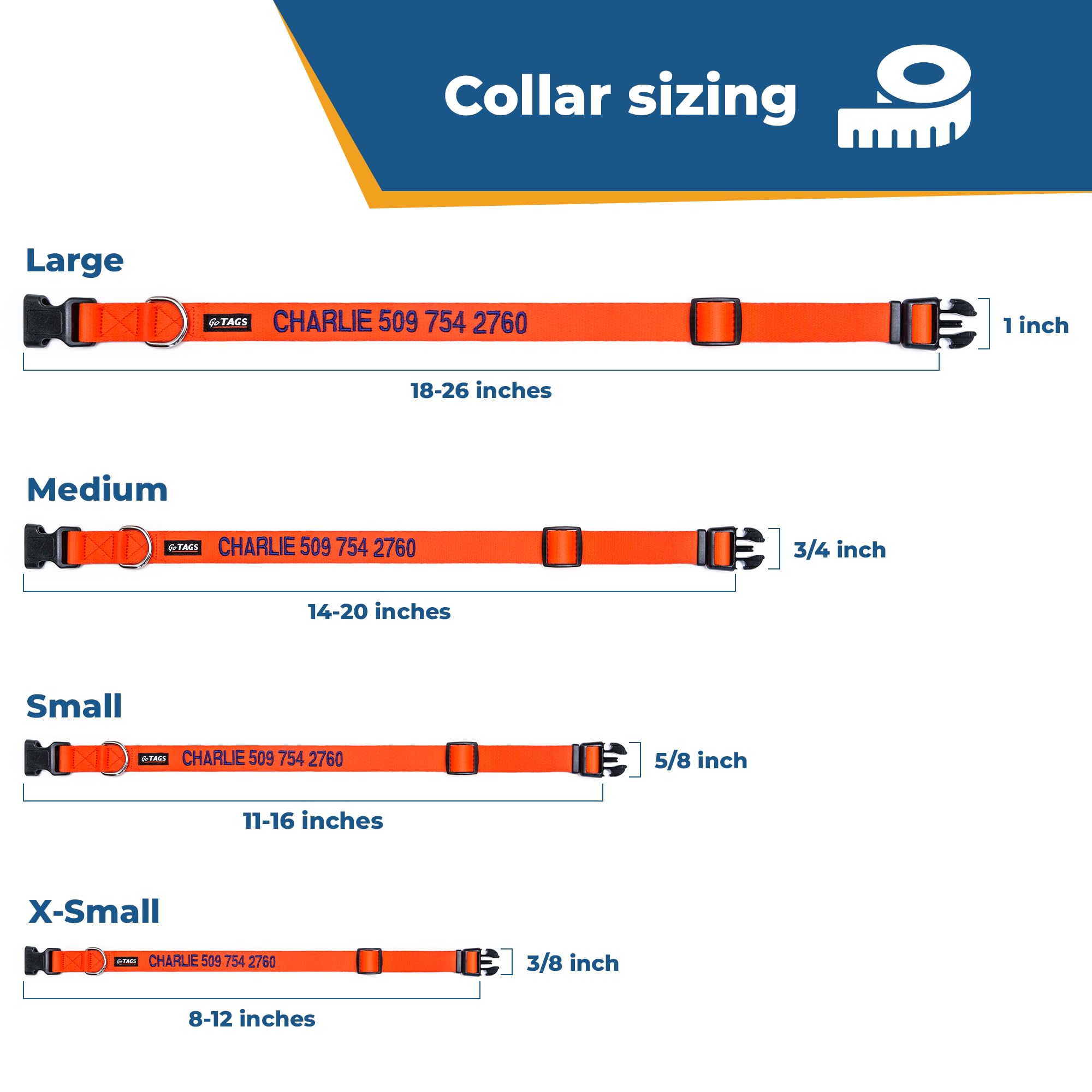 Gotags Personalized Dog Collar, Custom Embroidered Pet Id Dog Collar With Pet Name And Phone Number, Adjustable With Quick Relea