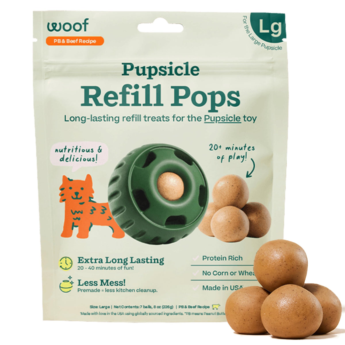 Woof Pupsicle Refill Pops - Low-Mess Dog Snacks - With Peanut Butter And Beef - Dog Treats - Long Lasting - Large Pops - 7 Count