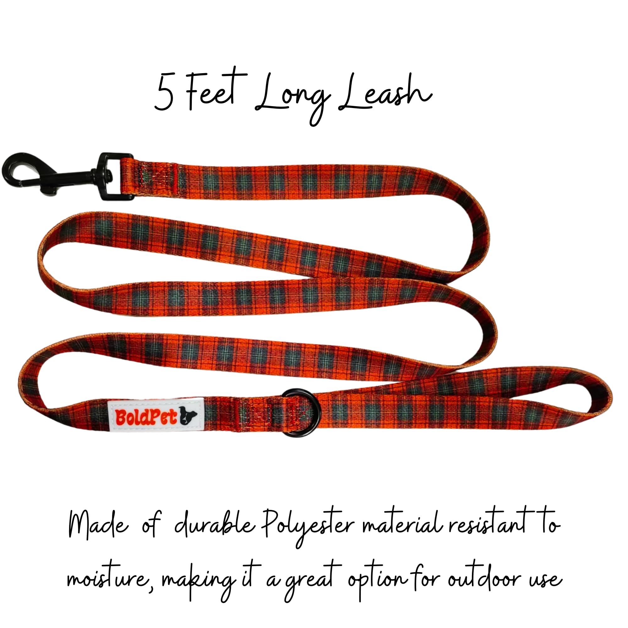 Boldpet Dog Collar And Leash Set - Durable Polyester Material -Adjustable Collar-Safe Metal Buckle-Cute Plaid Dog Leash And Coll