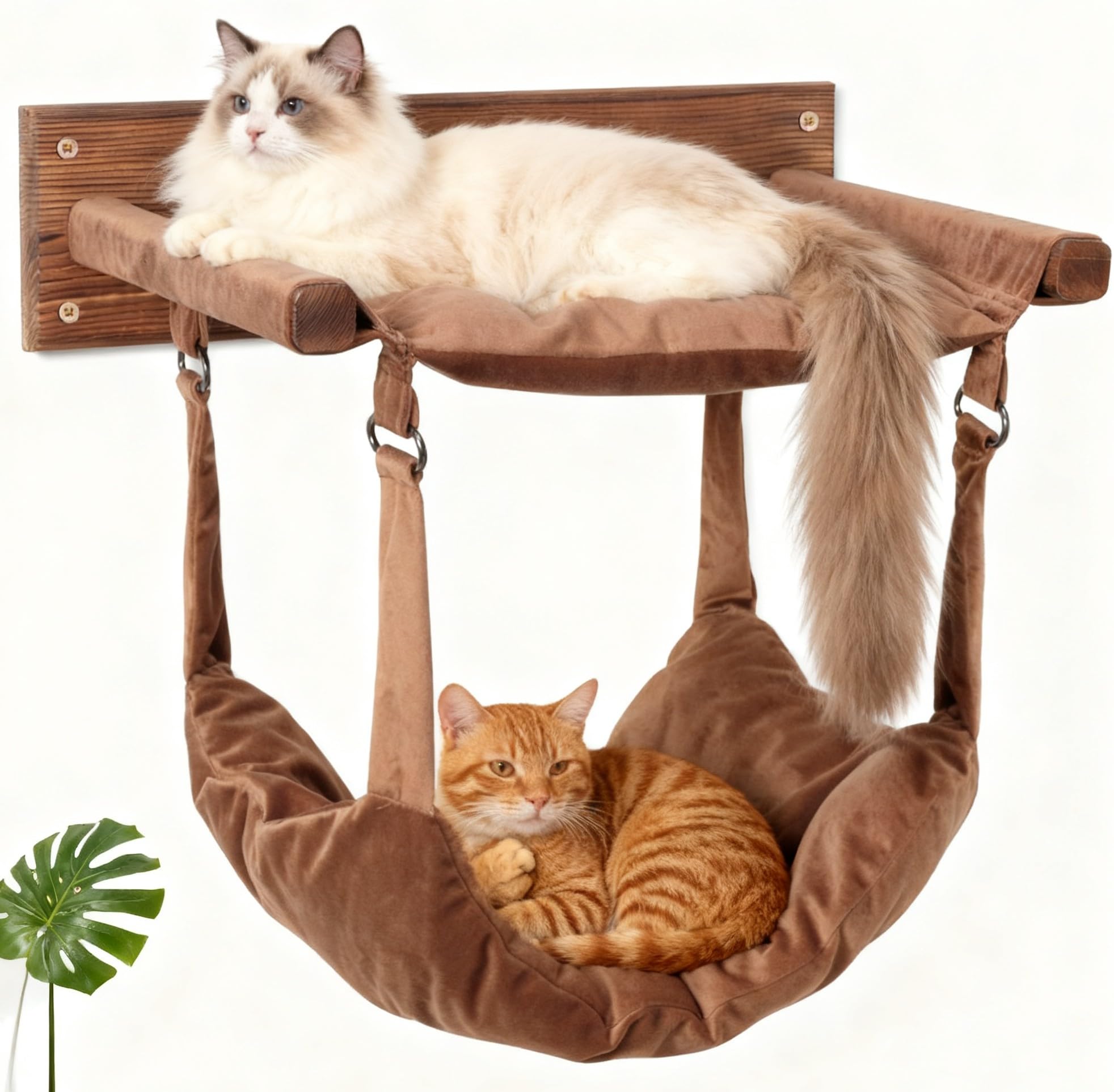 JSPYFITS Wooden Cat Wall Hammock, 18.9 x 12.6 Inch Double Layer Cat Furniture Hammock, Large Removable Multi-Function Cats Bed f