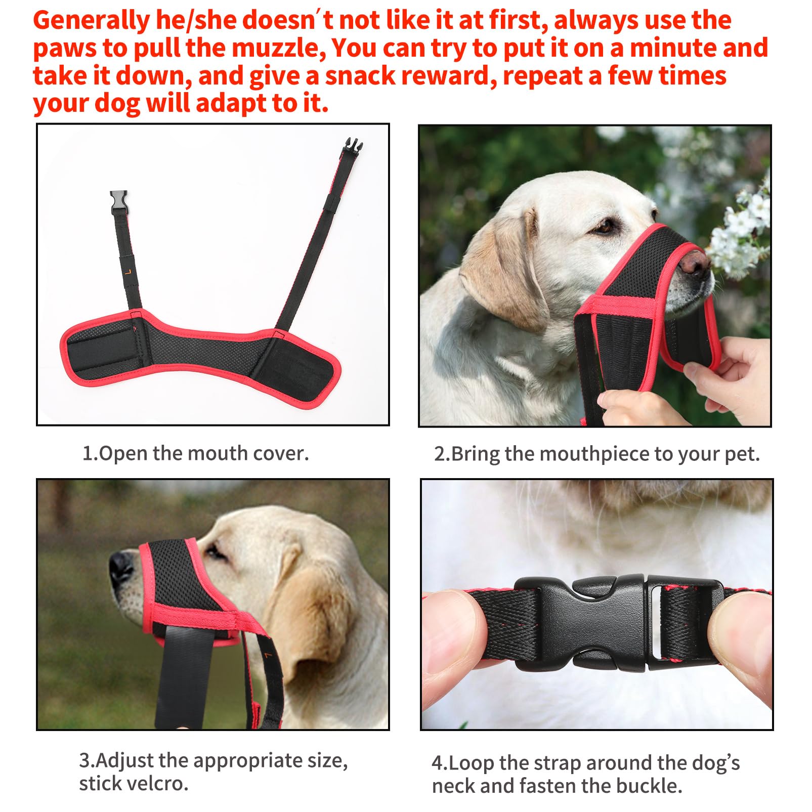 Heele Dog Muzzle,Soft Nylon Muzzle Anti Biting Barking Chewing,Air Mesh Breathable Drinkable Adjustable Loop Pets Muzzle For Small Medium Large Dogs 4 Colors 4 Sizes (Xxl, Red)