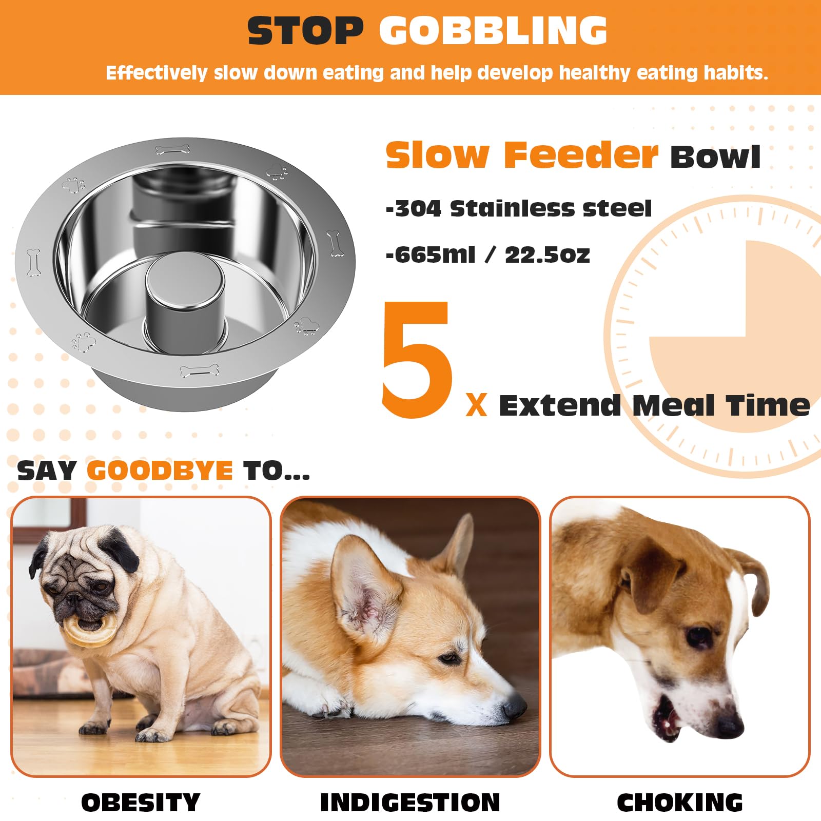 Elevated Dog Bowls For Small Dogs, 6 Heights Adjustable Raised Dog Bowl With Slow Feeder - 3 Stainless Steel Bowl, Tiltable Non-