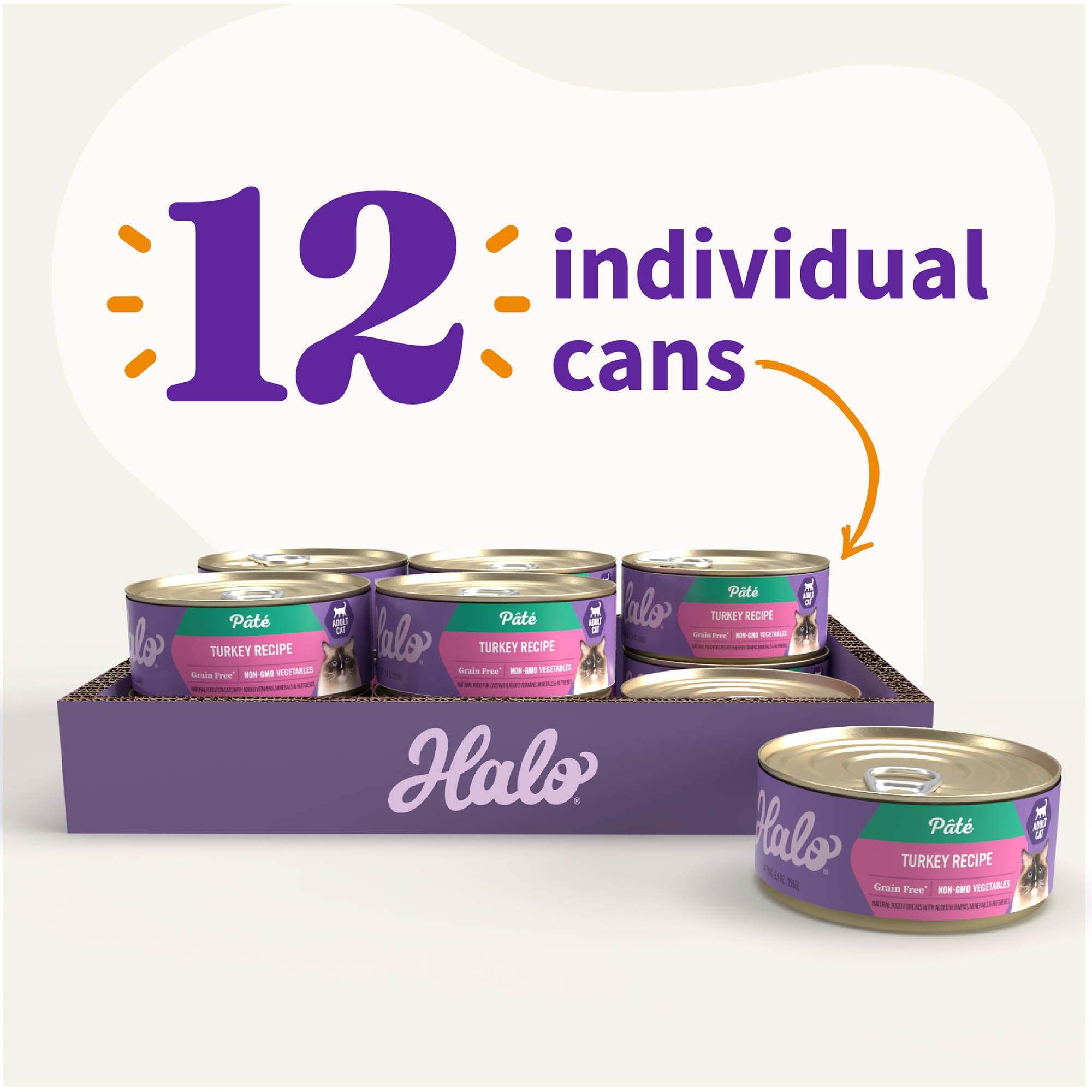 Halo Purely For Pets Indoor Cat Turkey and Giblets Recipe - Case of 12-5.5 Oz