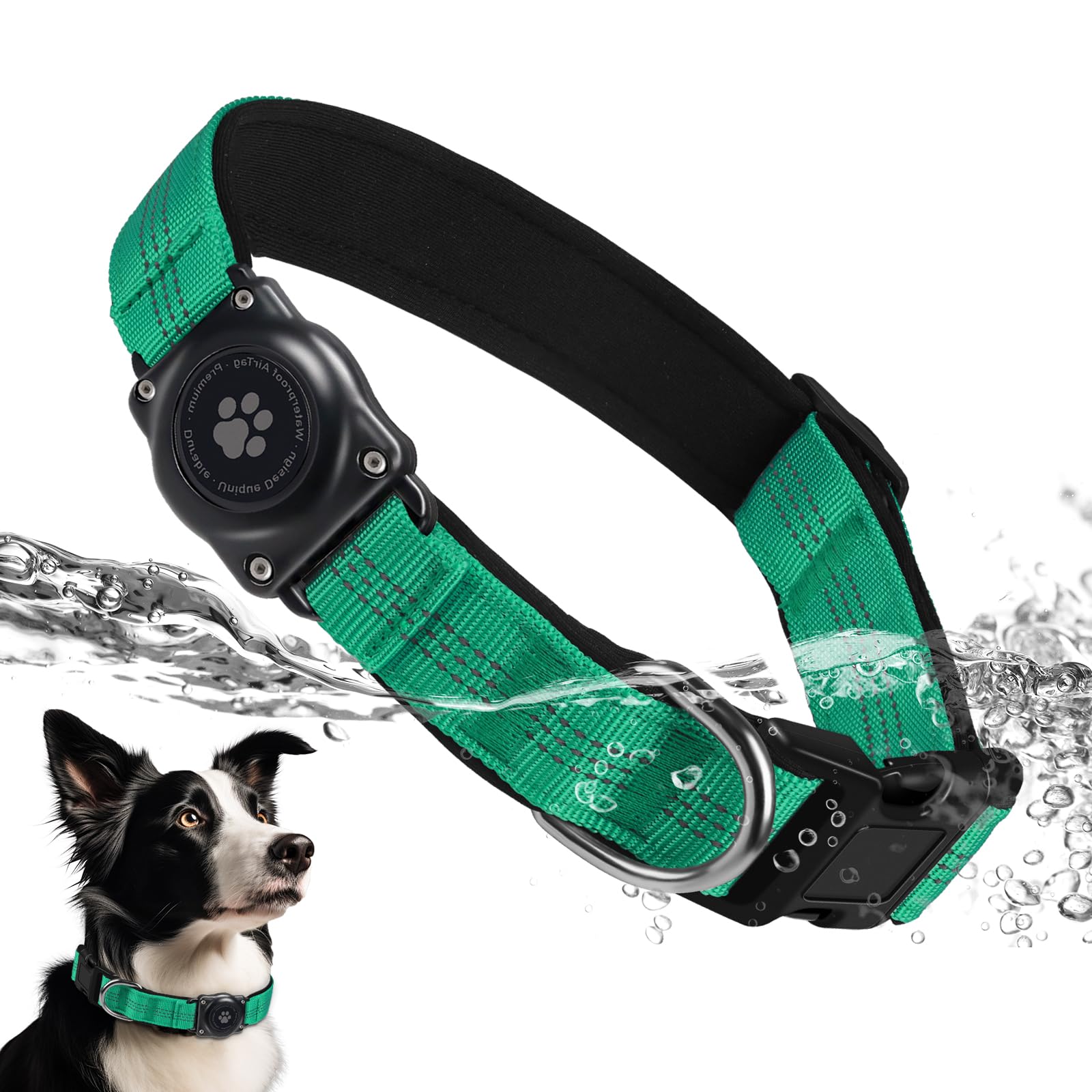 Upgraded Airtag Dog Collar, Ip68 Waterproof Air Tag Dog Collar Holder, Reflective, Ultra-Durable, Comfortable Padded, Heavy Duty Dog Collars For Small Medium Large Dogs (M (12.6'-17.1'), Teal)
