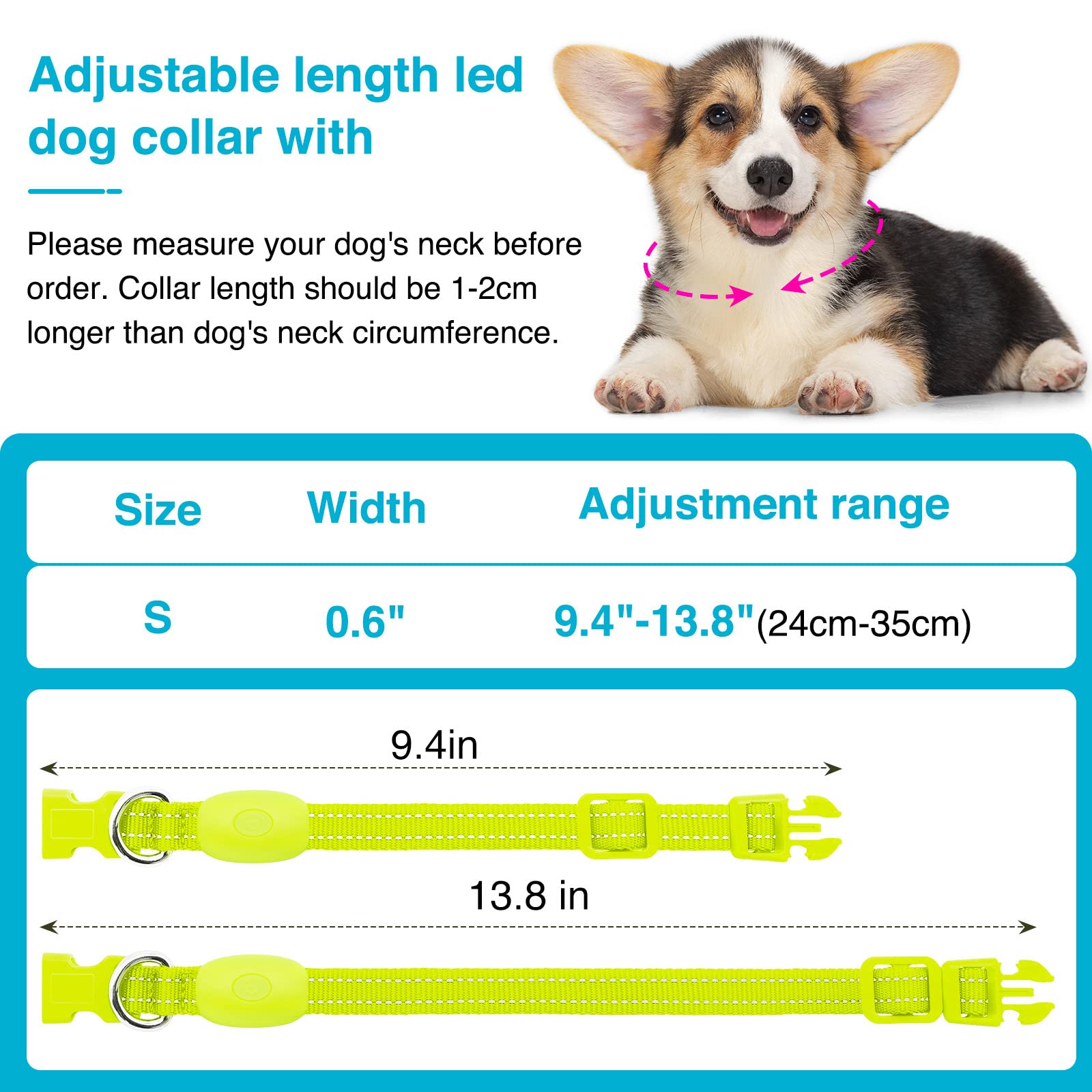 Koskill Light Up Dog Collar At Night, Led Dog Collar Adjustable, Lighted Dog Collar Rechargeable Waterproof, Dog Lights For Night Walking, Glow In The Dark Dog Collars Light For Small Pet (S, Green)