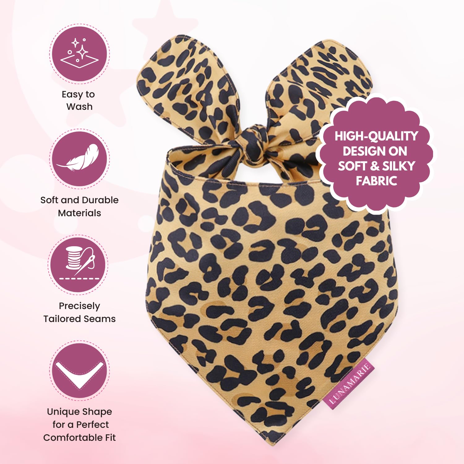 Lunamarie - Luxury Dog Bandanas - Cute Leopard Designs | Premium & Soft Poly Fabric | 100% Handmade Adjustable Shape Animal Prin