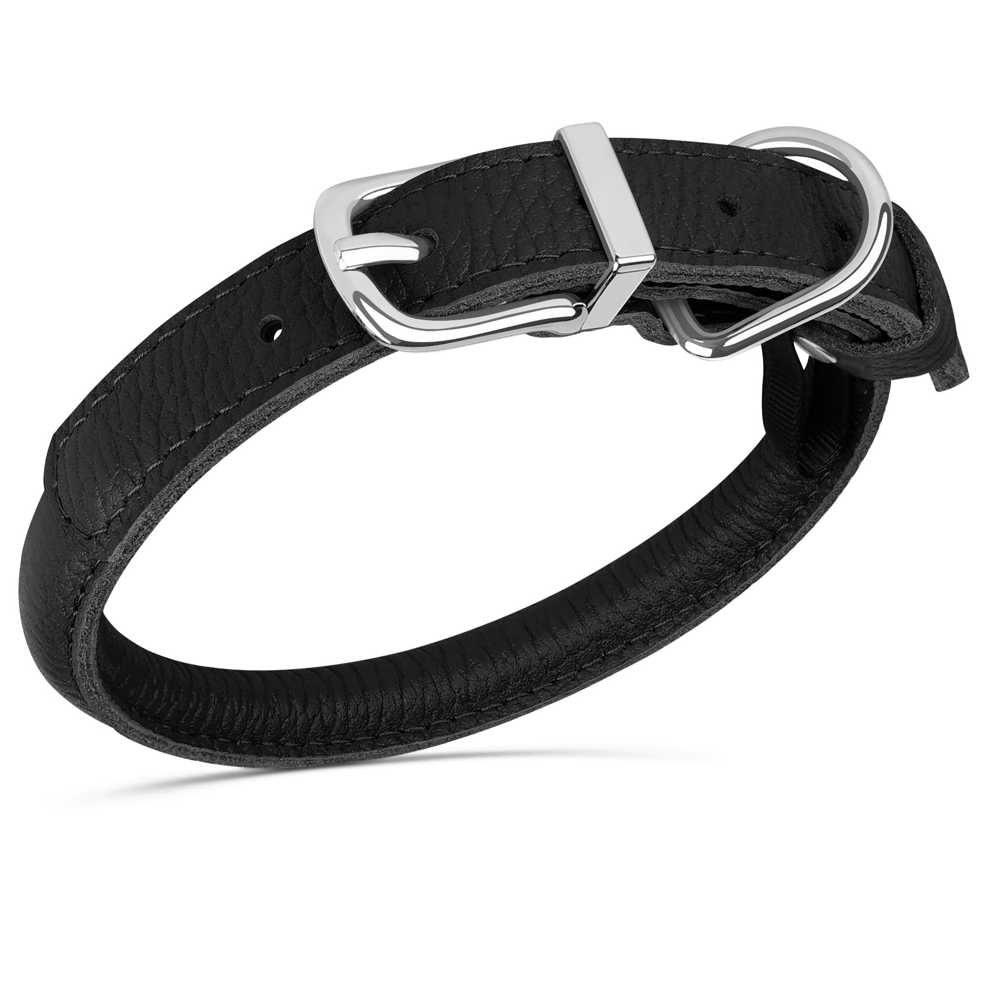Oopsdoggy Rolled Leather Dog Collar Soft Roll Collars For Small Medium Large Dogs Puppy (Black, L, 14-18)