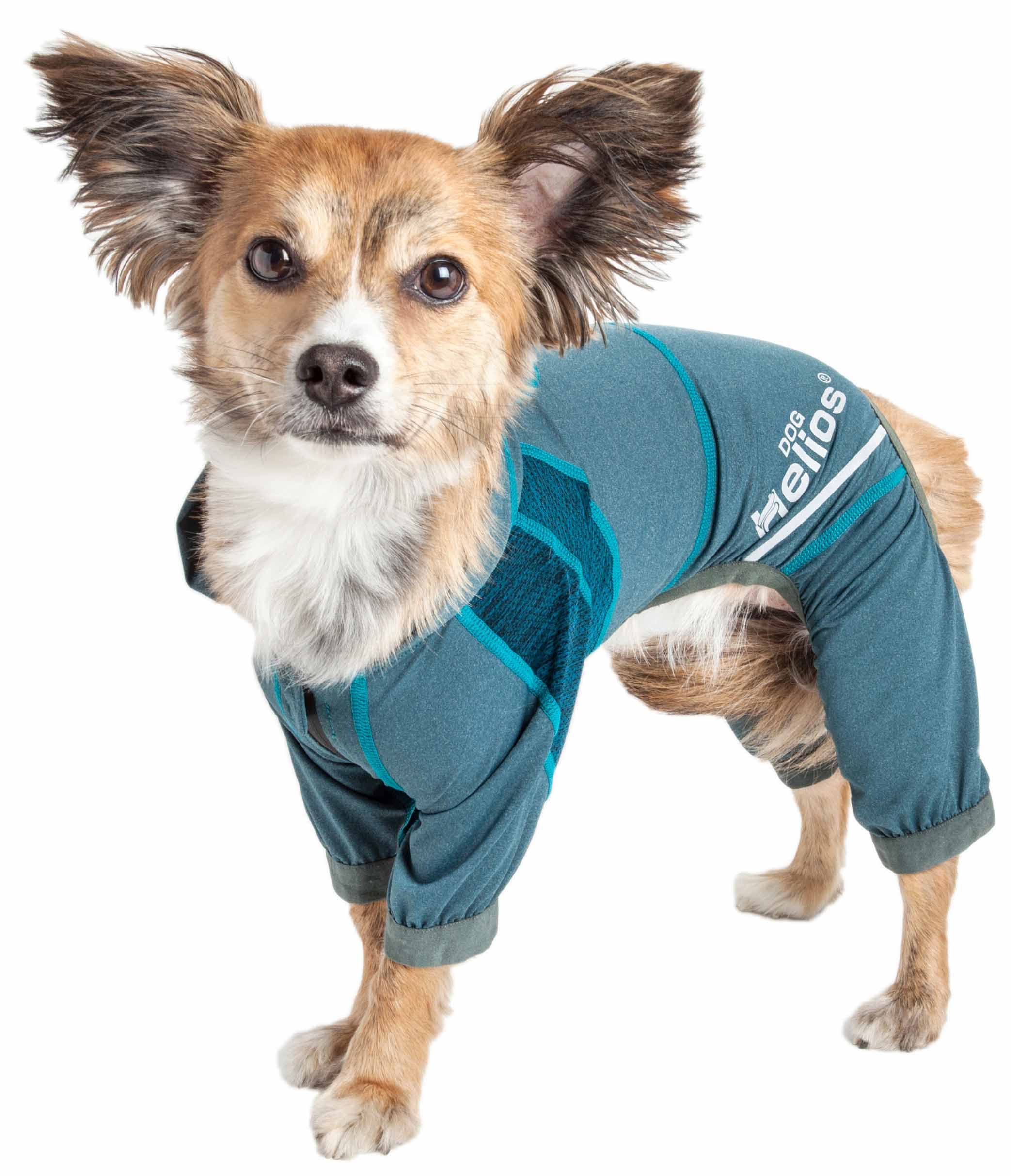 Dog Helios ® 'Namastail' Lightweight 4-Way Stretch Breathable Full Bodied Performance Yoga Dog Hoodie Tracksuit, X-Small, Blue