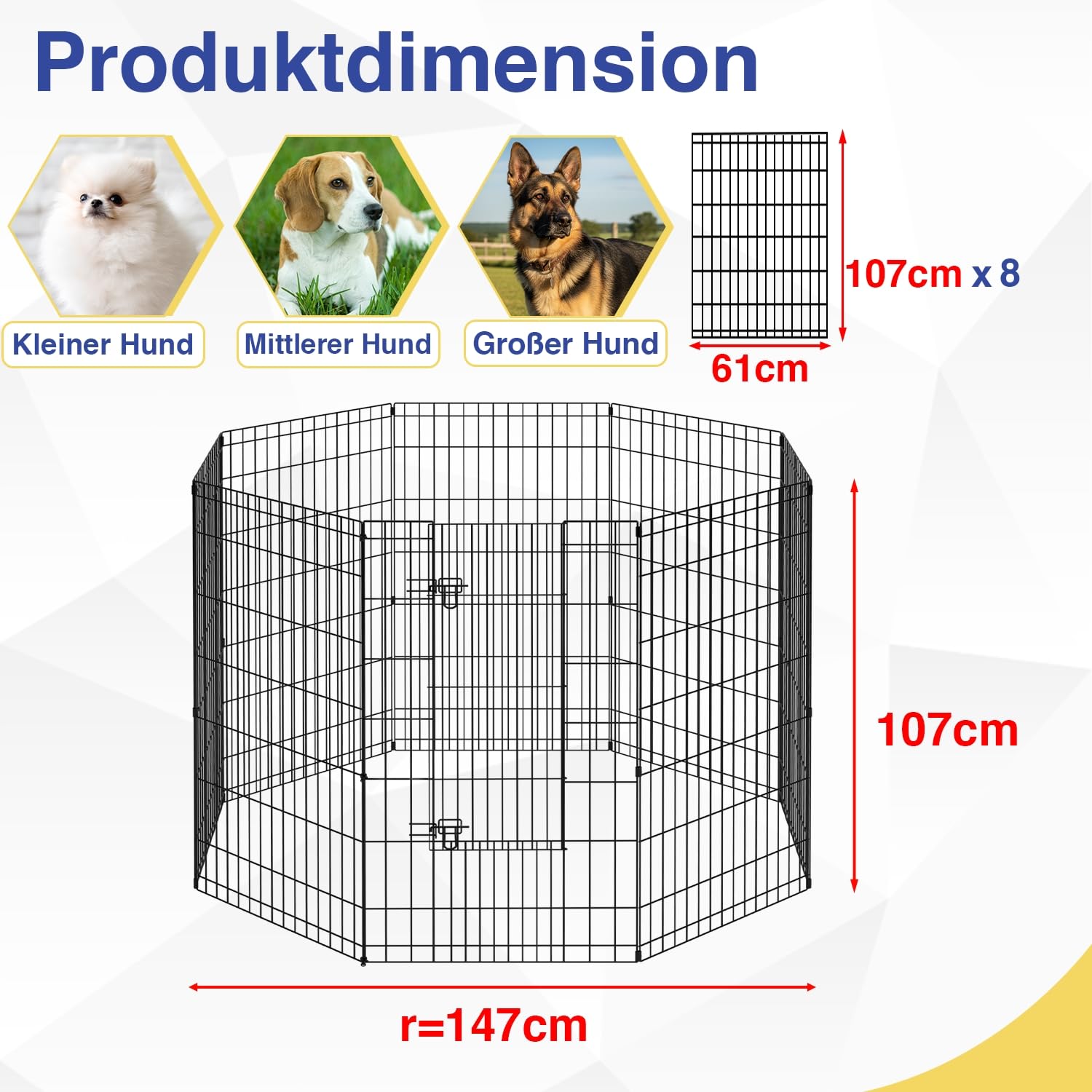 FDW 42 Inch Dog Pen 8 Panel Dog Playpen Indoor Outdoor Metal Puppy Pet Fence Portable Folding Animal Exercise Fence,Black