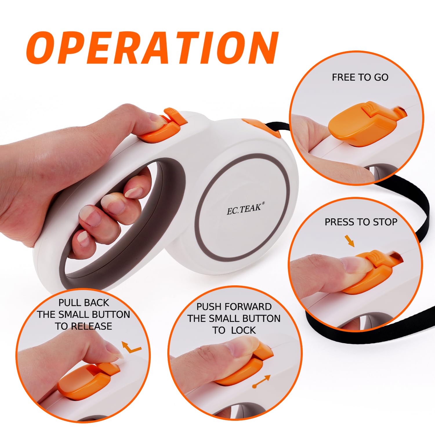 Retractable Dog Leash, Dog Leash Retractable For Medium/Large Dogs Up To 110 Lbs, Strong Nylon Tape, Tangle Free, One-Hand Brake