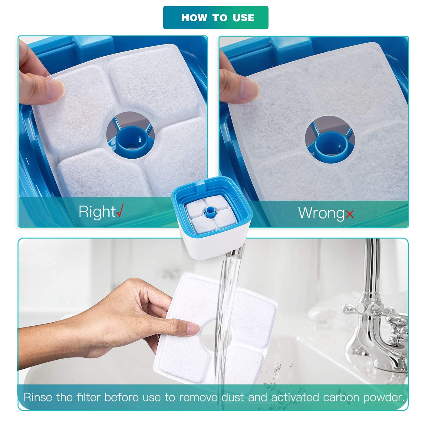 Aroundu Cat Fountain Filter Replacement Set 20 Pcs, Compatible With 84Oz/2.5L Veken And Identical Square Fountain,12 Filter 6 Sponge 2 Brush Included