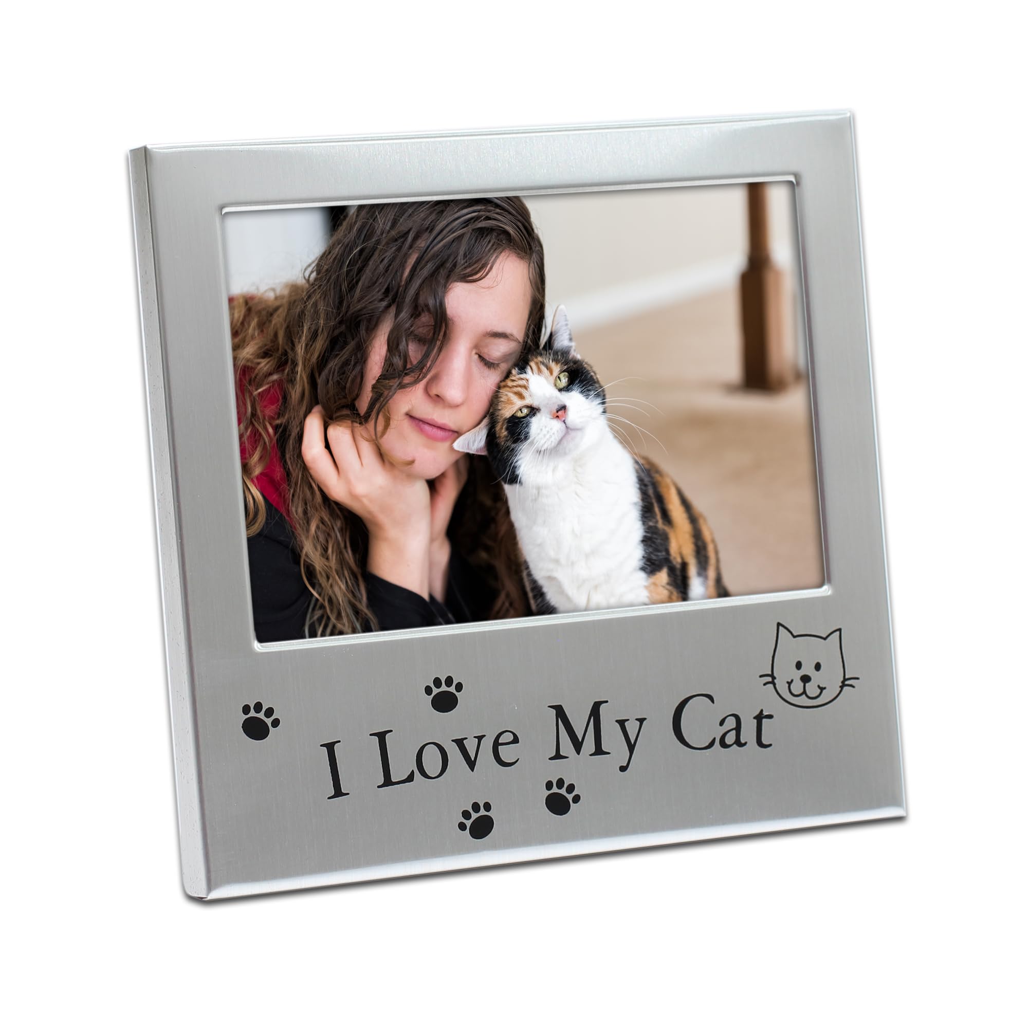 Mimosa Moments Metal Pet 5X3 Picture Frame Saying I Love My Cat With Paw Print