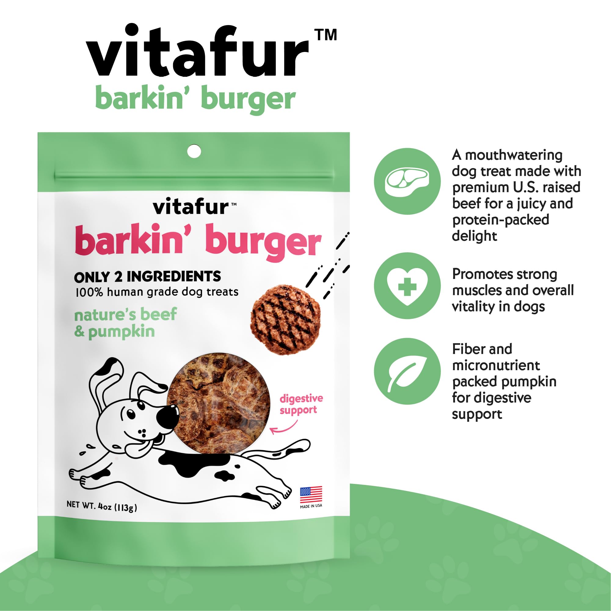 Vitafur Barkin Burger Dog Treats Variety Pack - Beef & Pumpkin + Salmon & Pumpkin, 2-Pack, Made in USA, Grain Free, Human-Grade,