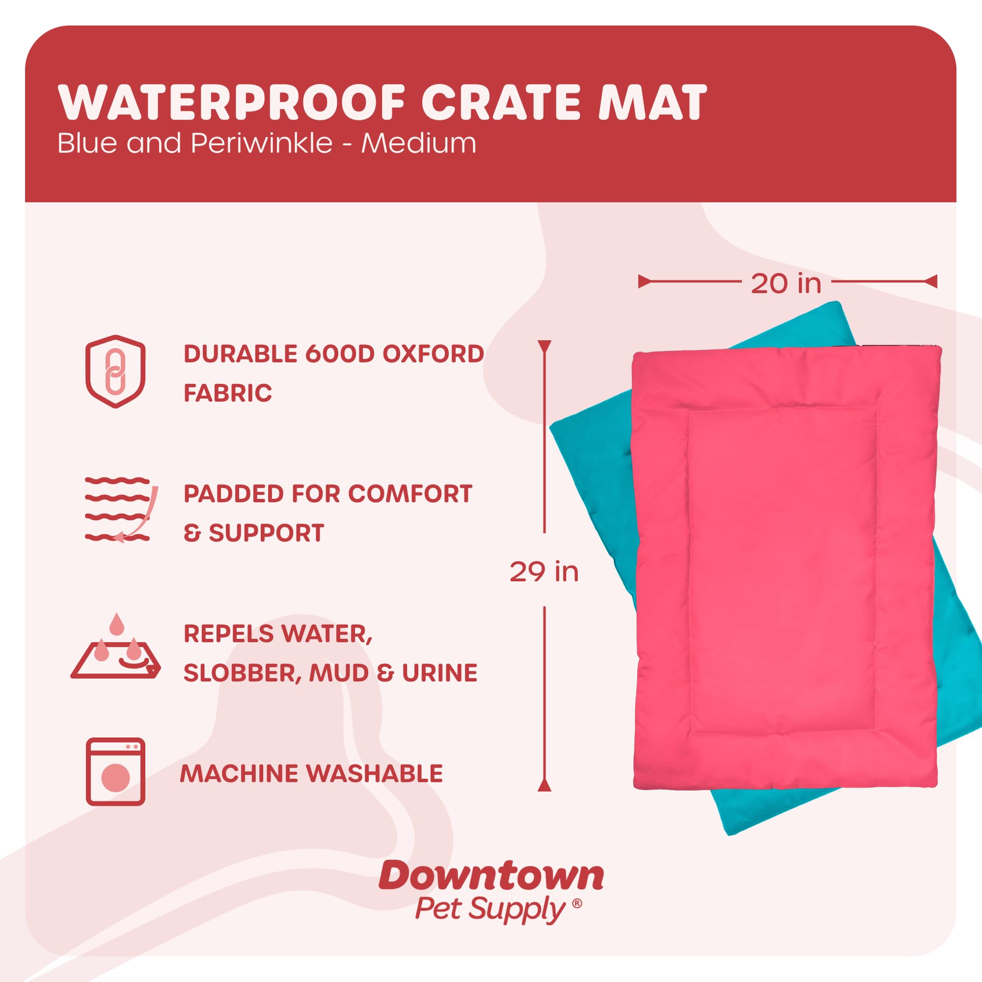 Downtown Pet Supply Dog Crate Pad, 29'' X 20'' - Waterproof, Ripstop Nylon Dog Crate Mat Chew Proof And Machine Washable - Blue